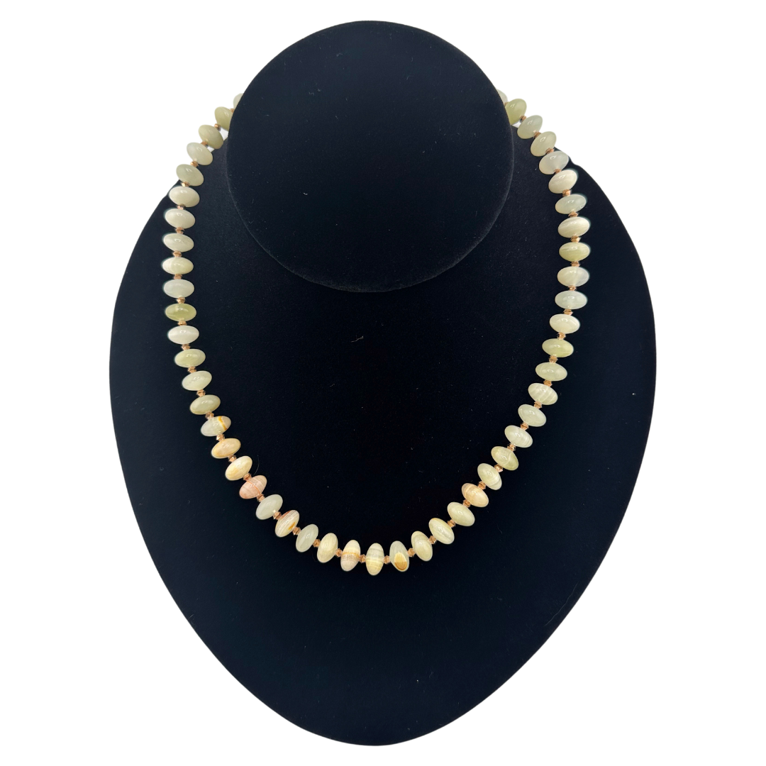 Green Banded Calcite, Swarovski Crystal, and Sterling Silver Necklace