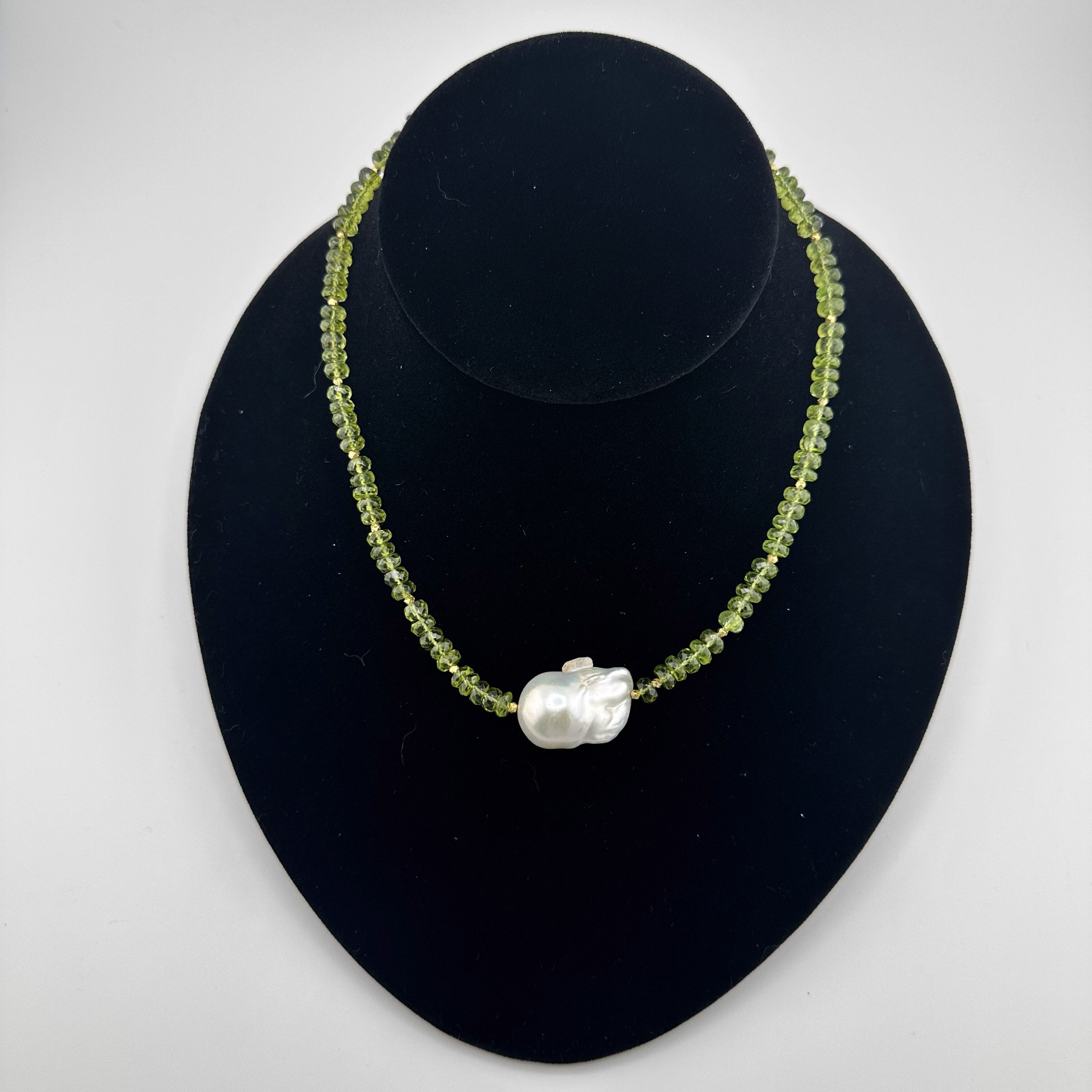 Peridot (Arizona), Baroque Pearl, and 22K Gold Vermeil Necklace