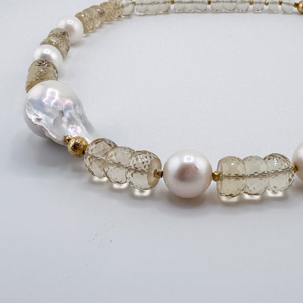 Sunstone (Oregon), Pearl, and 22K Gold Vermeil Necklace