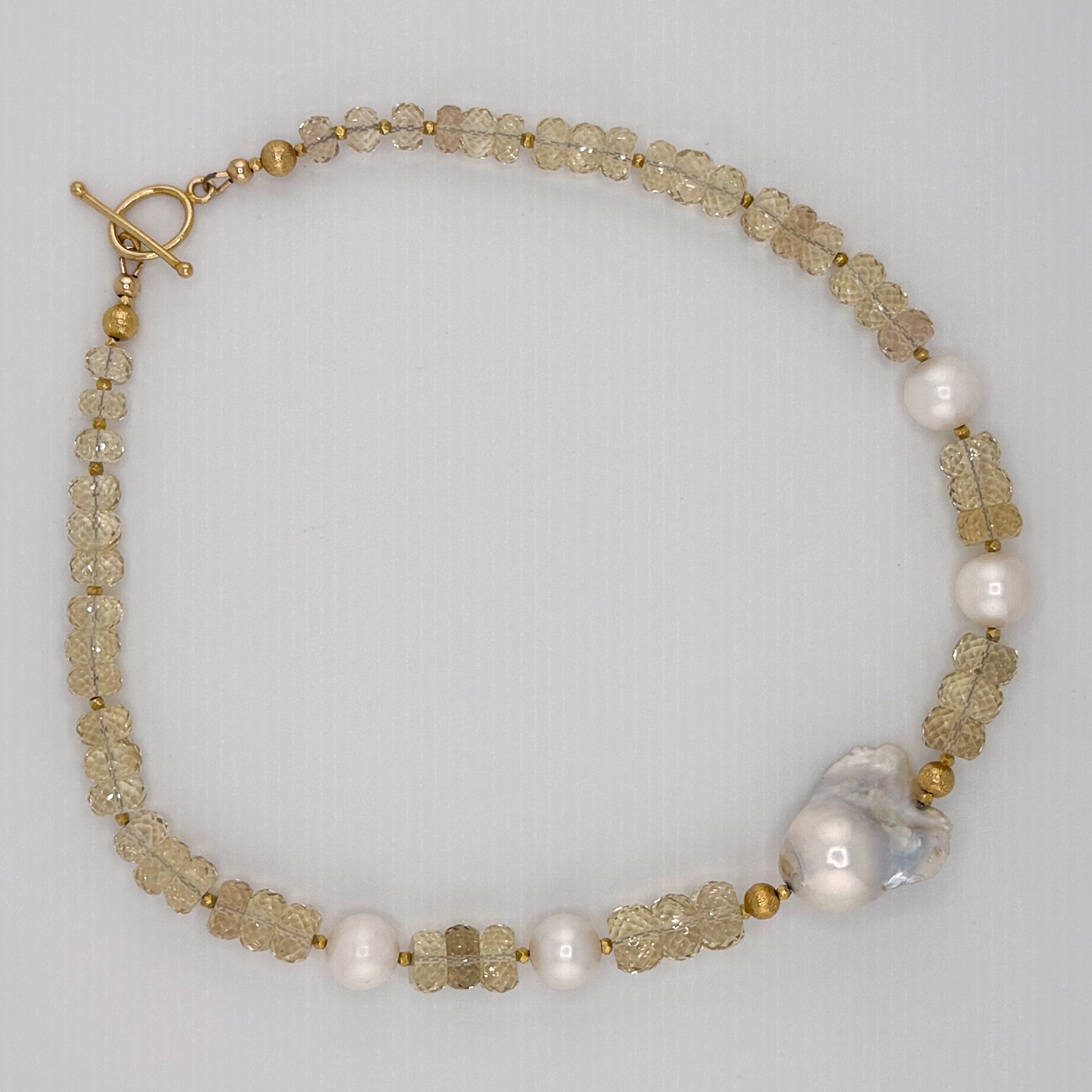 Sunstone (Oregon), Pearl, and 22K Gold Vermeil Necklace