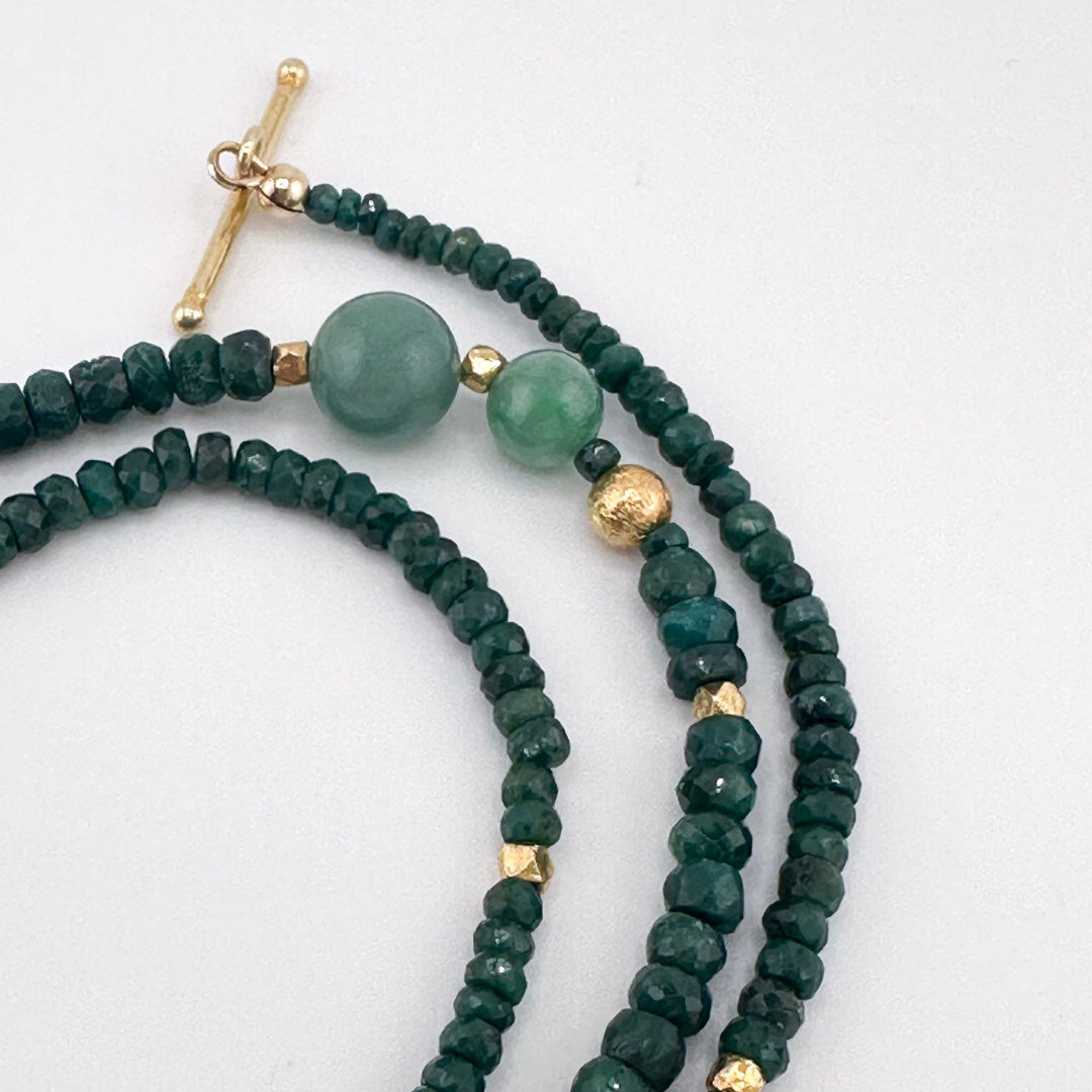 Emerald, Jade (Vintage), and 22K Gold Vermeil Necklace