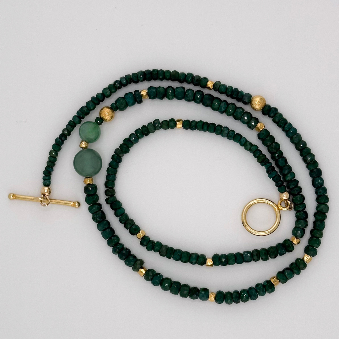 Emerald, Jade (Vintage), and 22K Gold Vermeil Necklace