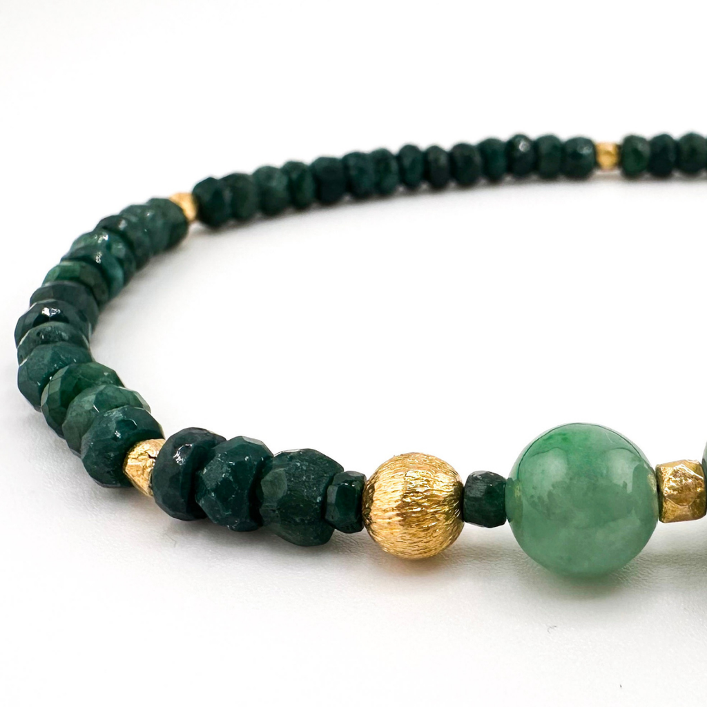 Emerald, Jade (Vintage), Pearl, and 22K Gold Vermeil Necklace