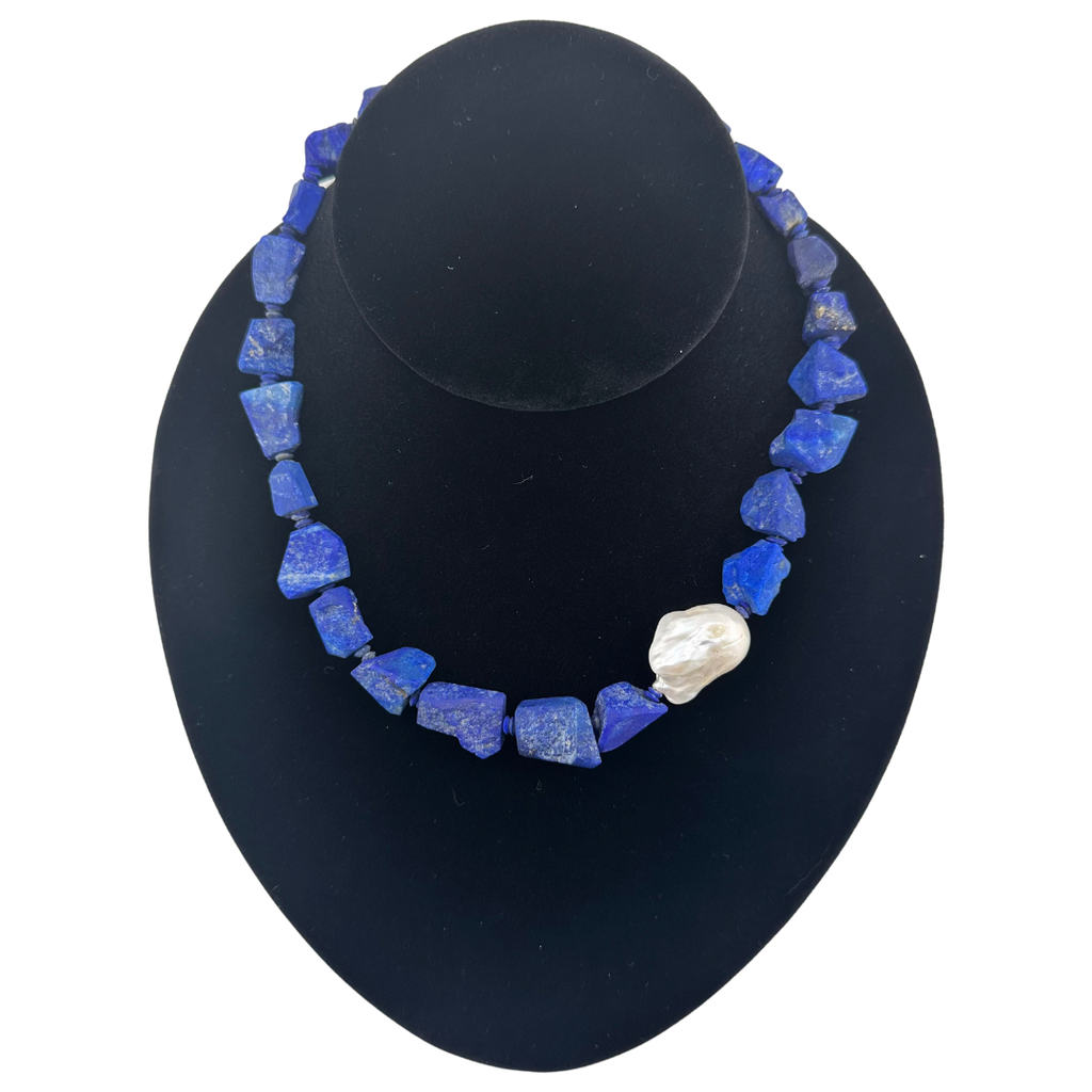 Lapis, Pearl, and 22K Gold Vermeil Necklace