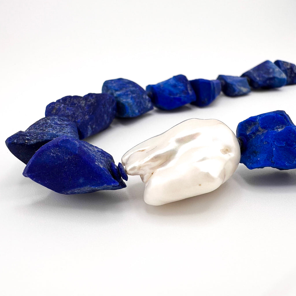 Lapis, Pearl, and 22K Gold Vermeil Necklace