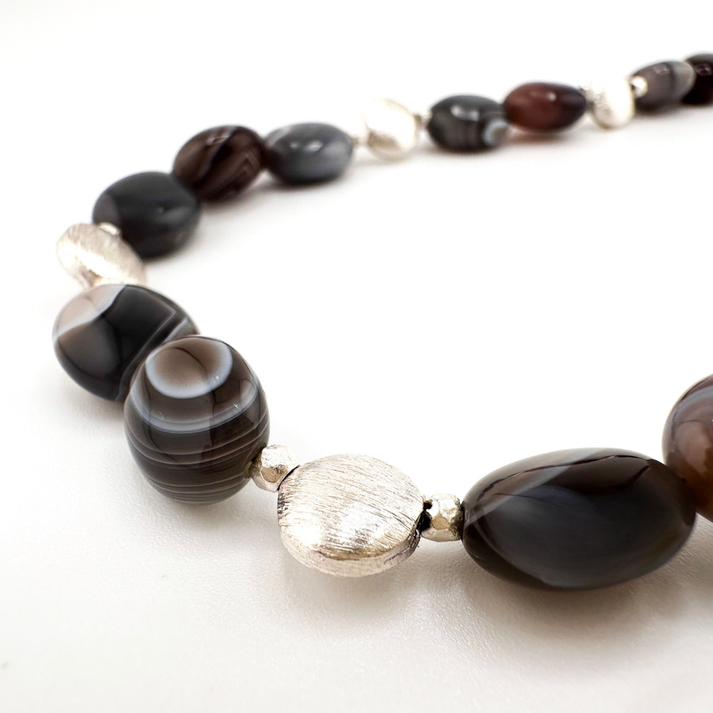 Banded Agate (Botswana) and Sterling Silver Necklace