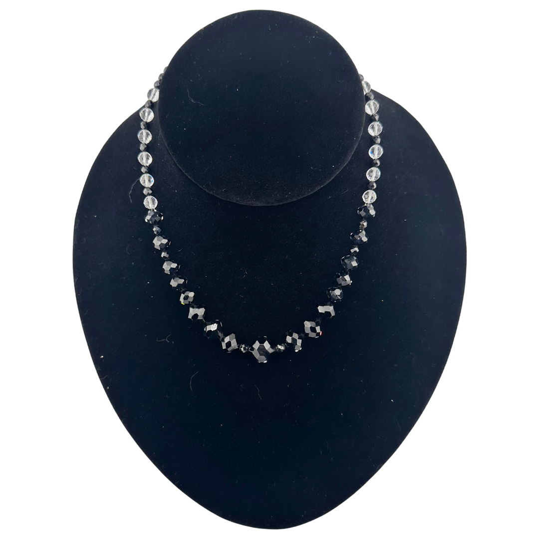 Onyx, Swarovski Crystal, and Sterling Silver Necklace