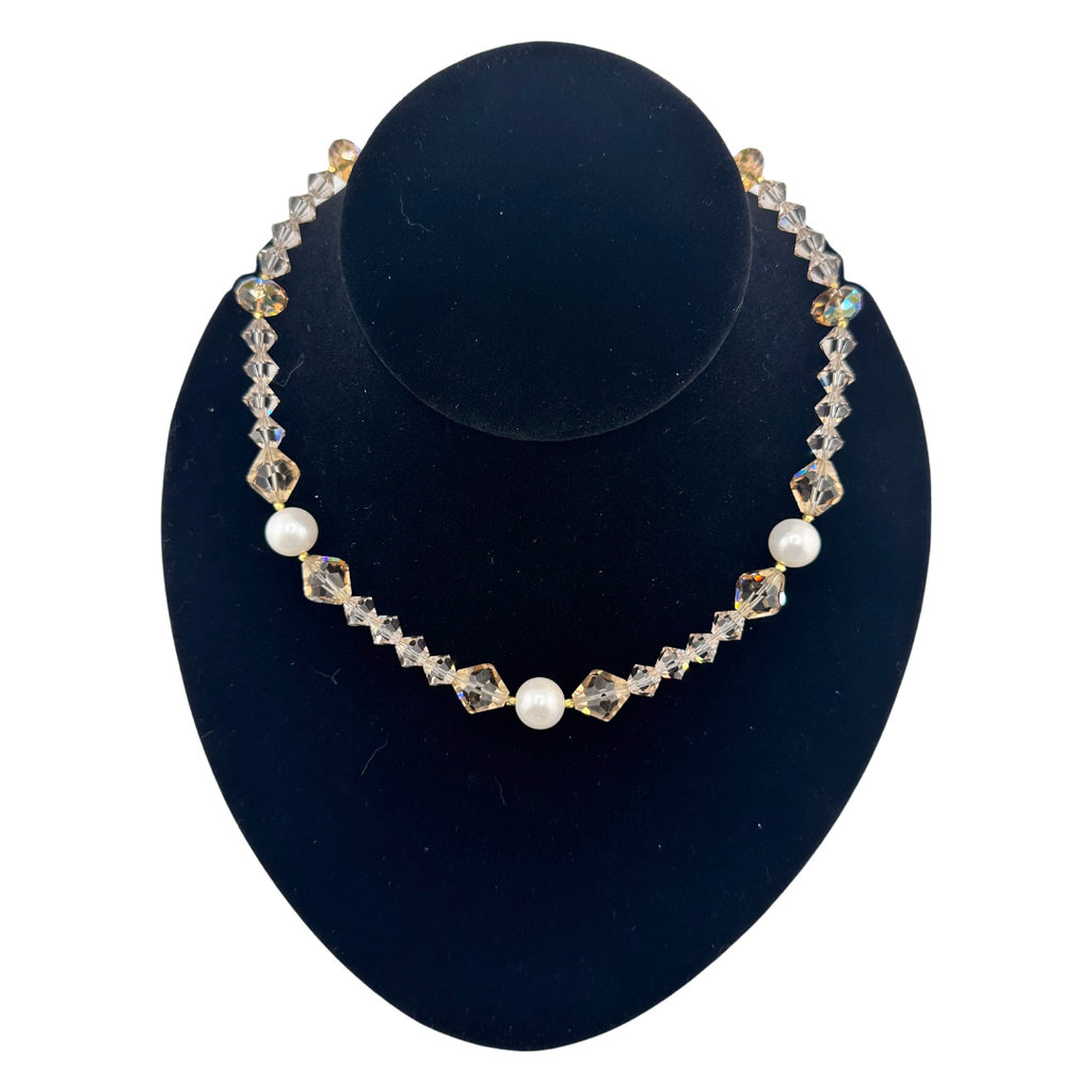 Pearl, Swarovski Crystal, and 22K Gold Vermeil Necklace