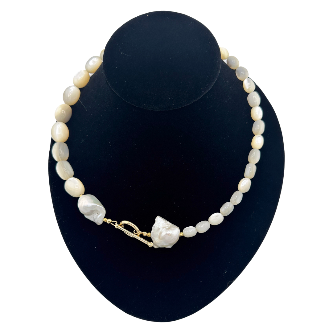 Baroque Pearl, Mother of Pearl, and 22K Gold Vermeil Necklace