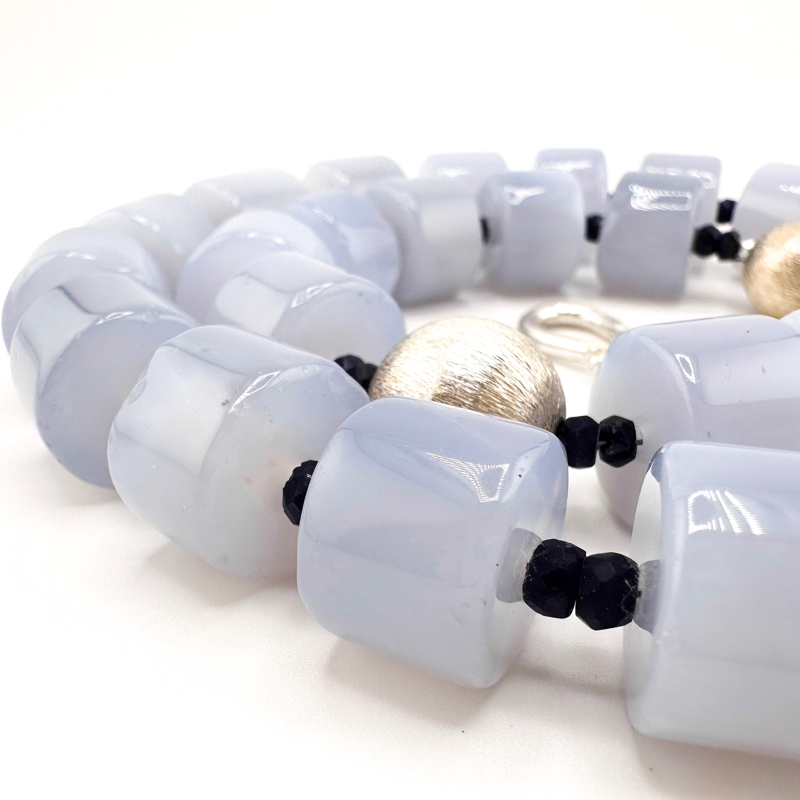 Chalcedony, Sapphire, and Sterling Silver Necklace