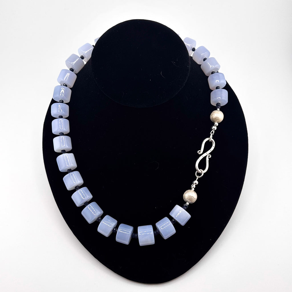 Chalcedony, Sapphire, and Sterling Silver Necklace