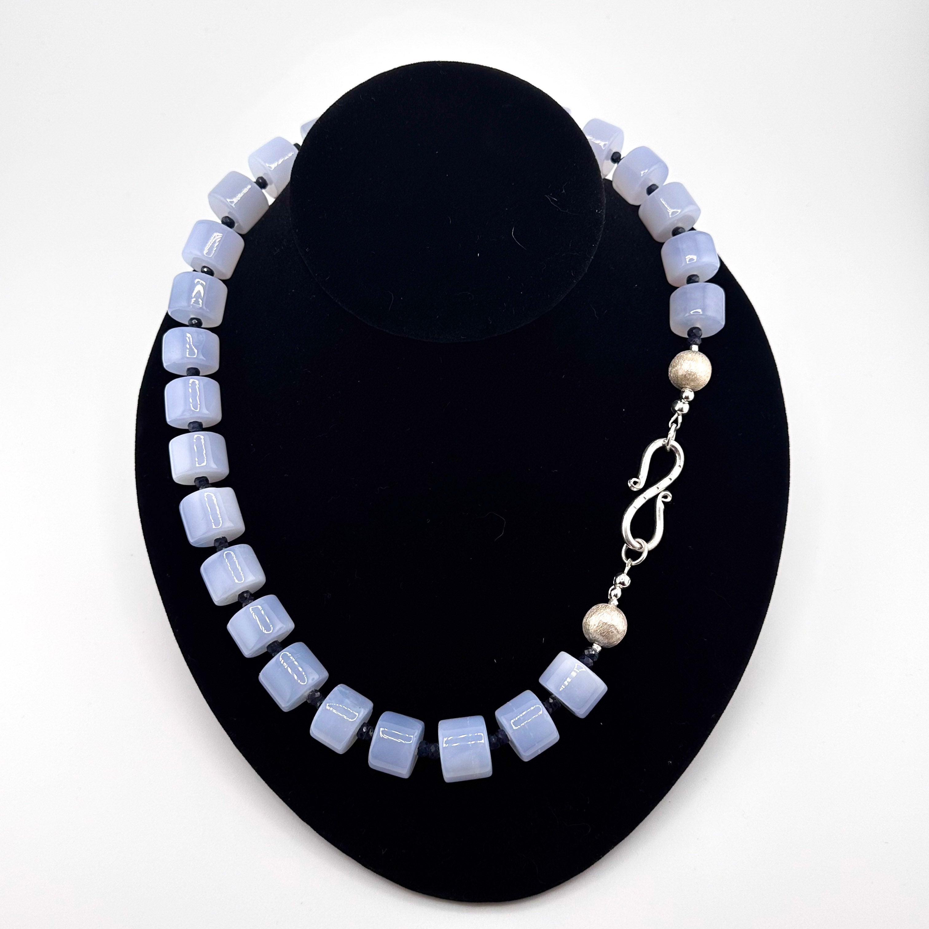 Chalcedony, Sapphire, and Sterling Silver Necklace