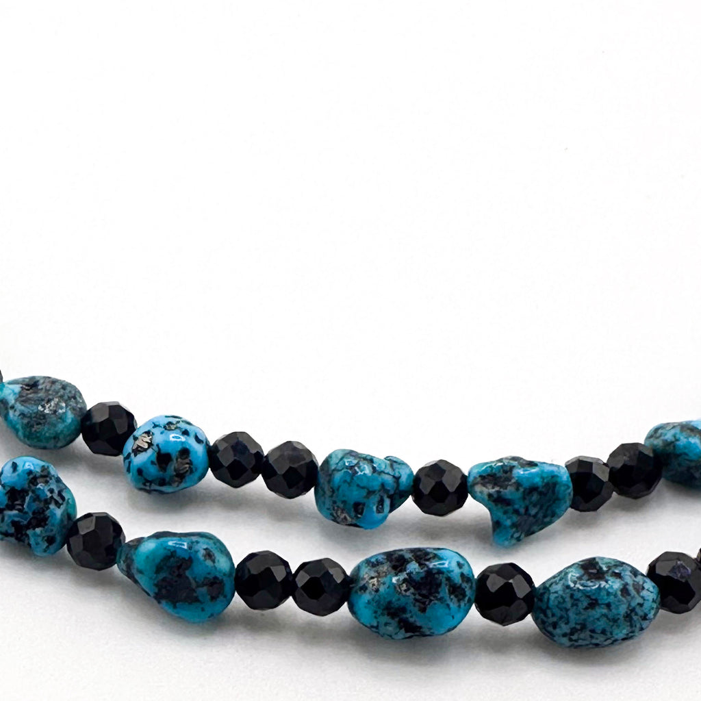 Turquoise (Kingman), Spinel, Onyx and Sterling Silver Necklace