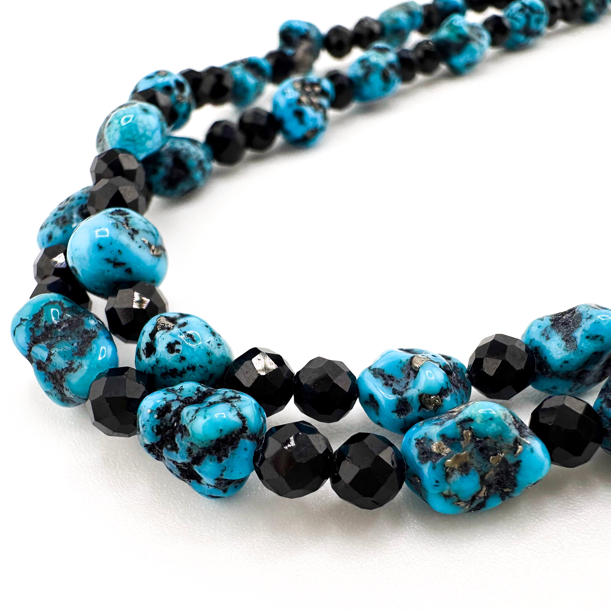 Turquoise (Kingman), Spinel, Onyx and Sterling Silver Necklace