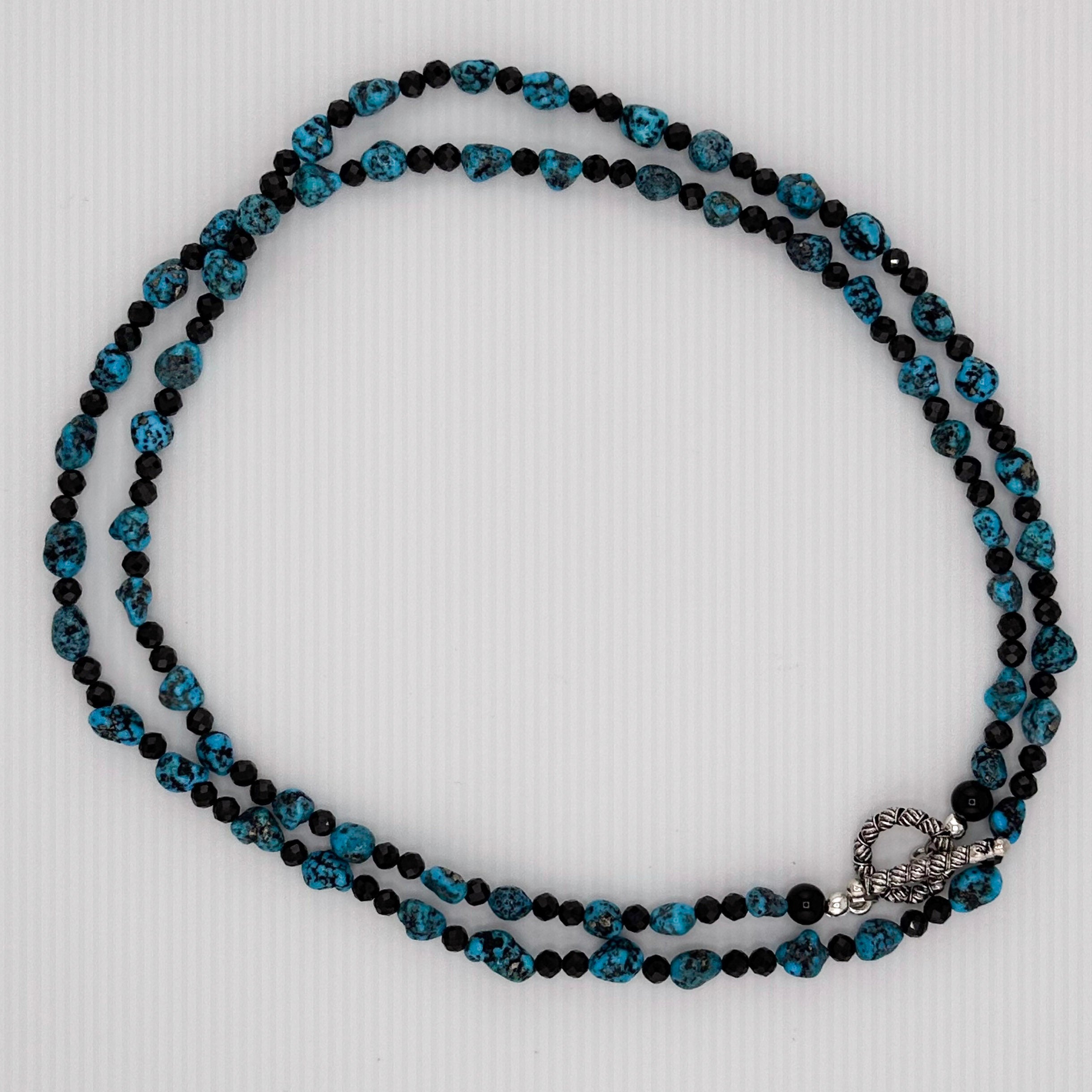 Turquoise (Kingman), Spinel, Onyx and Sterling Silver Necklace