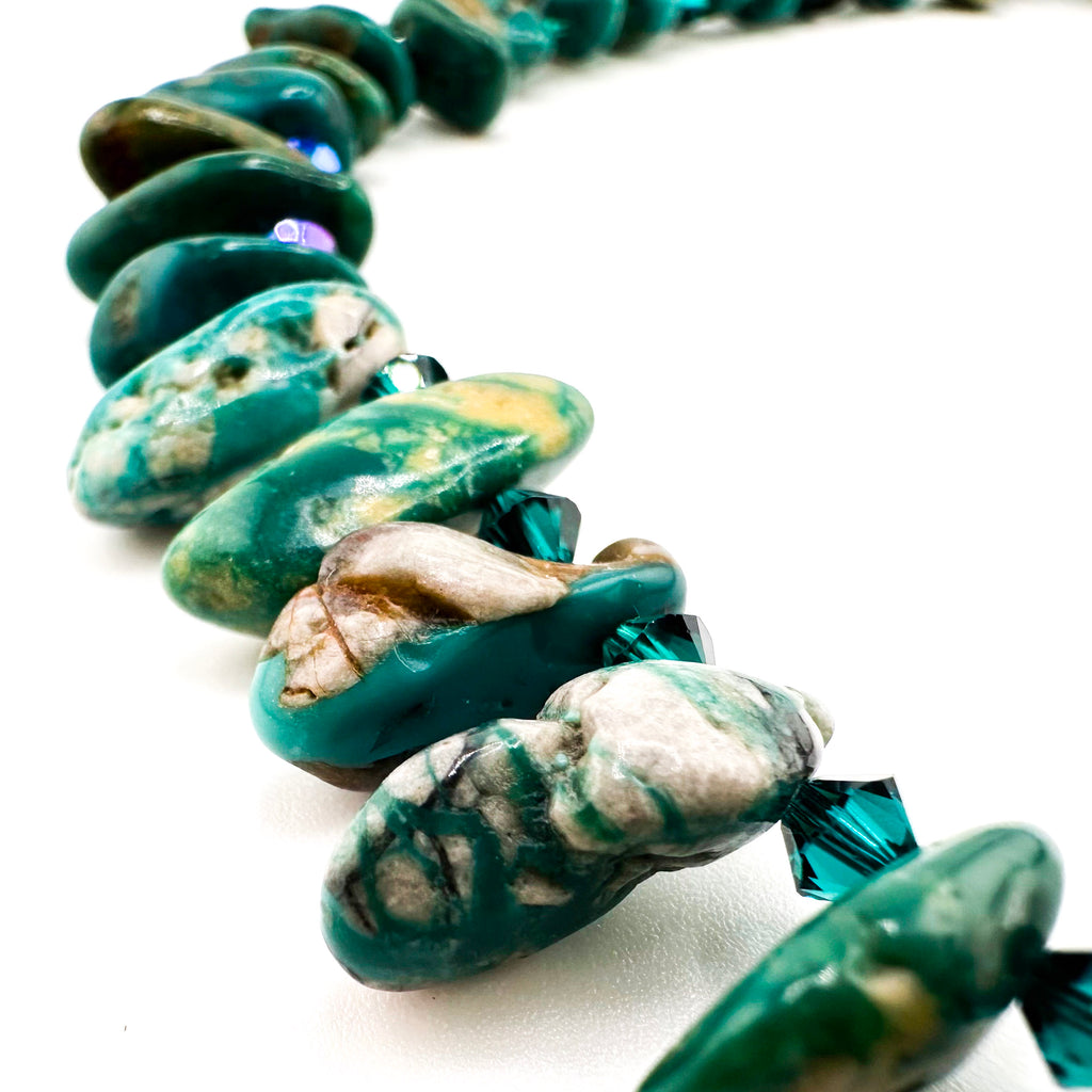 Turquoise (Fox), Swarovski Crystal, and Sterling Silver Necklace