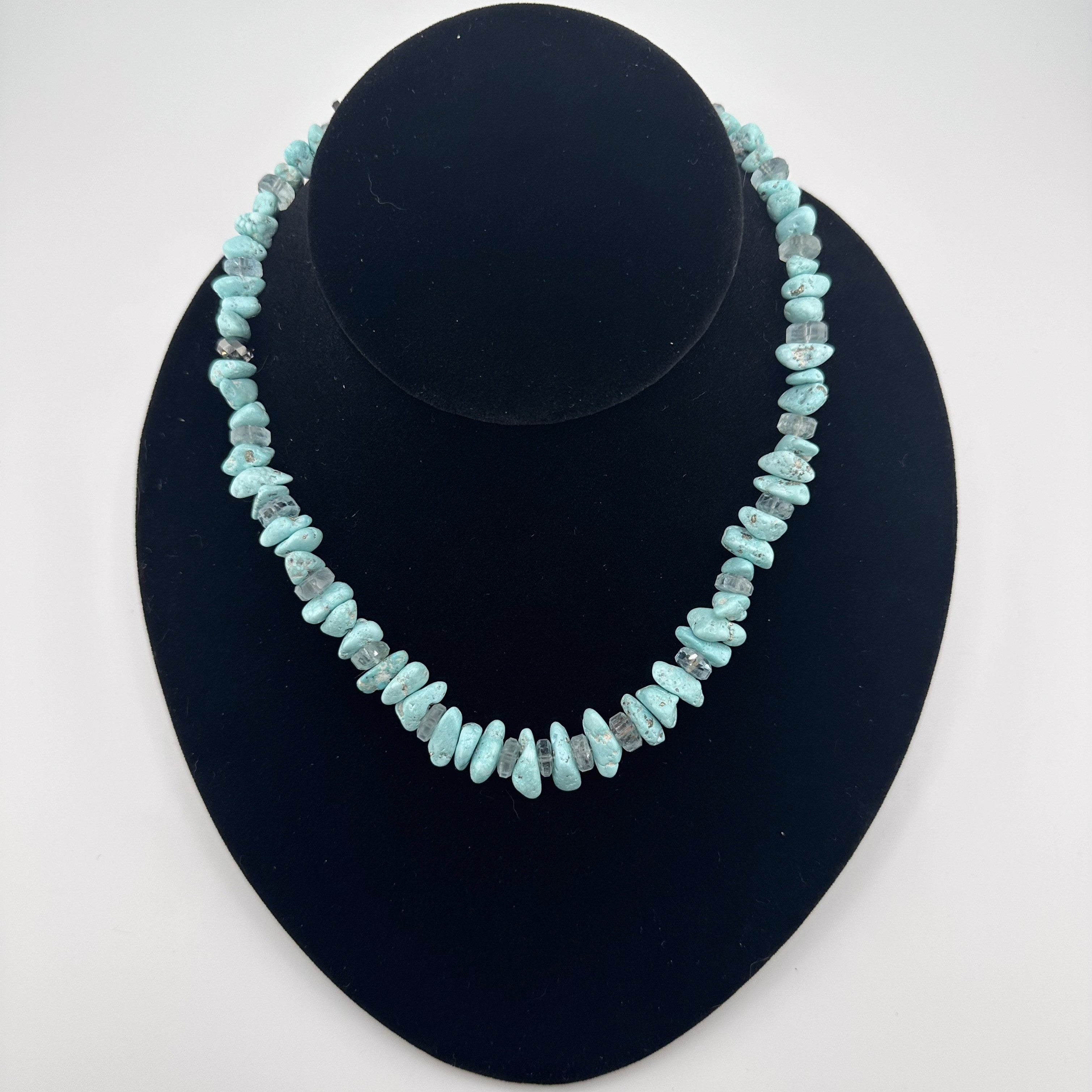 Turquoise (Dry Creek), Aquamarine, Swarovski Crystal, and Sterling Silver Necklace