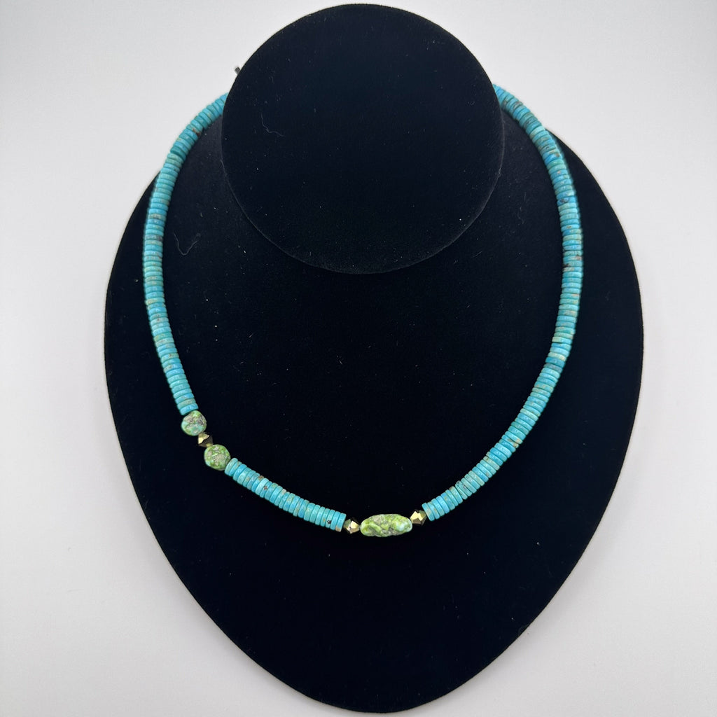 Turquoise (Kingman / Sonoran Gold), Swarovski Crystal, and 14K Gold Fill Necklace