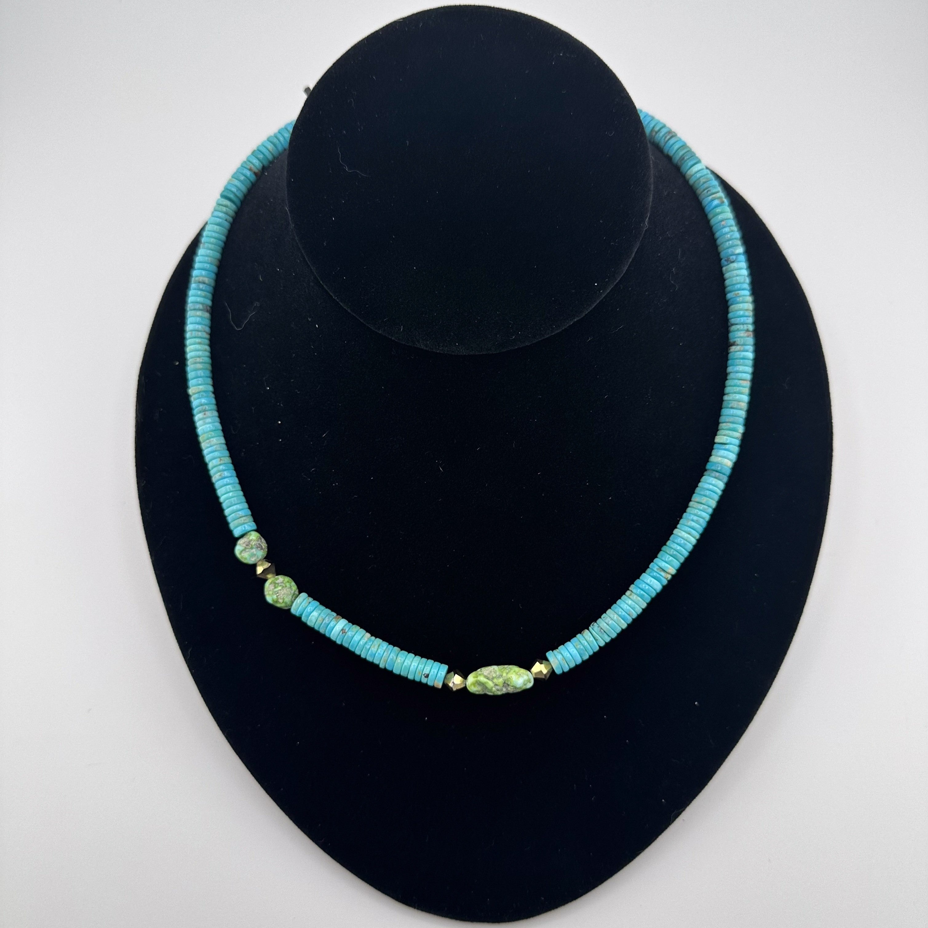 Turquoise (Kingman / Sonoran Gold), Swarovski Crystal, and 14K Gold Fill Necklace