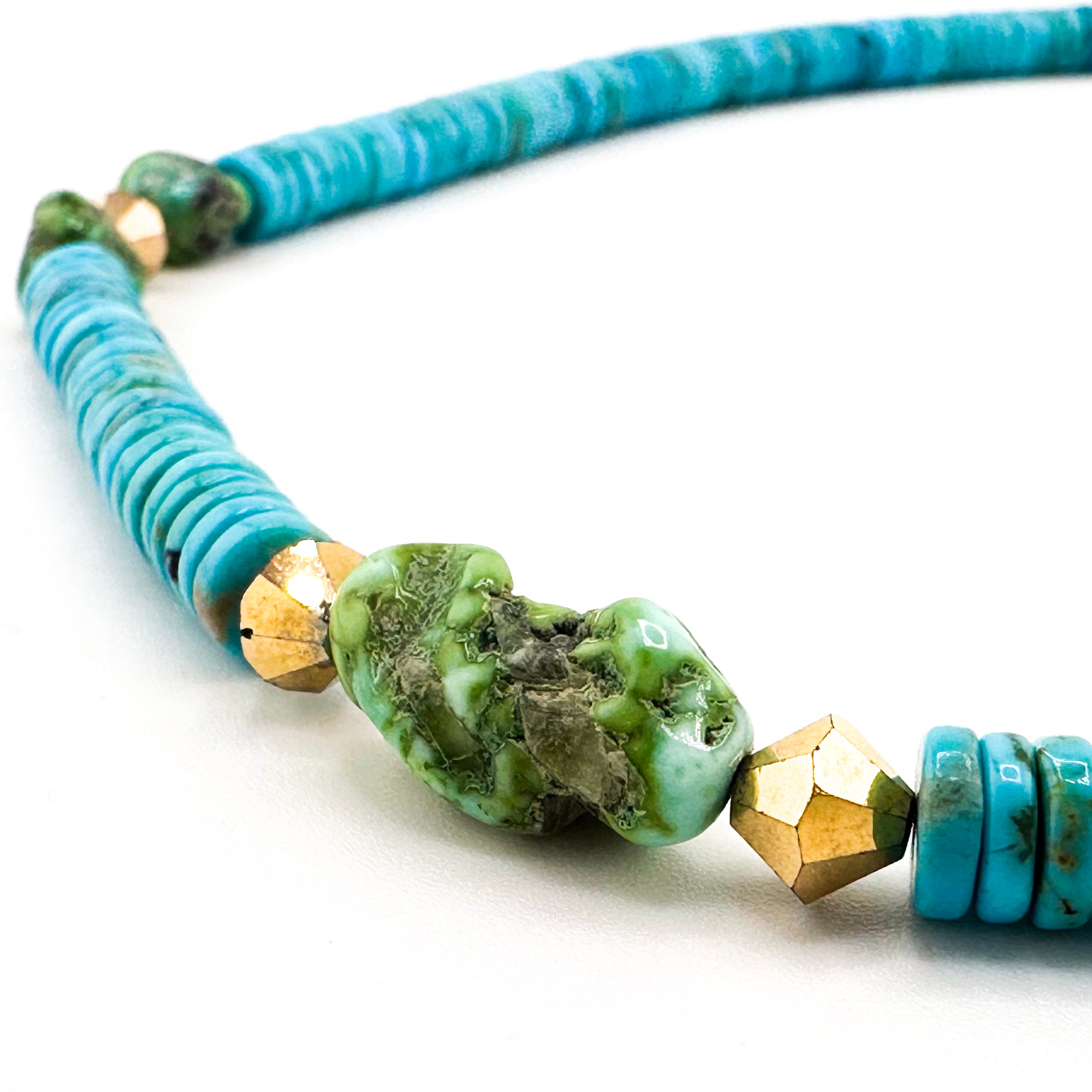 Turquoise (Kingman / Sonoran Gold), Swarovski Crystal, and 14K Gold Fill Necklace
