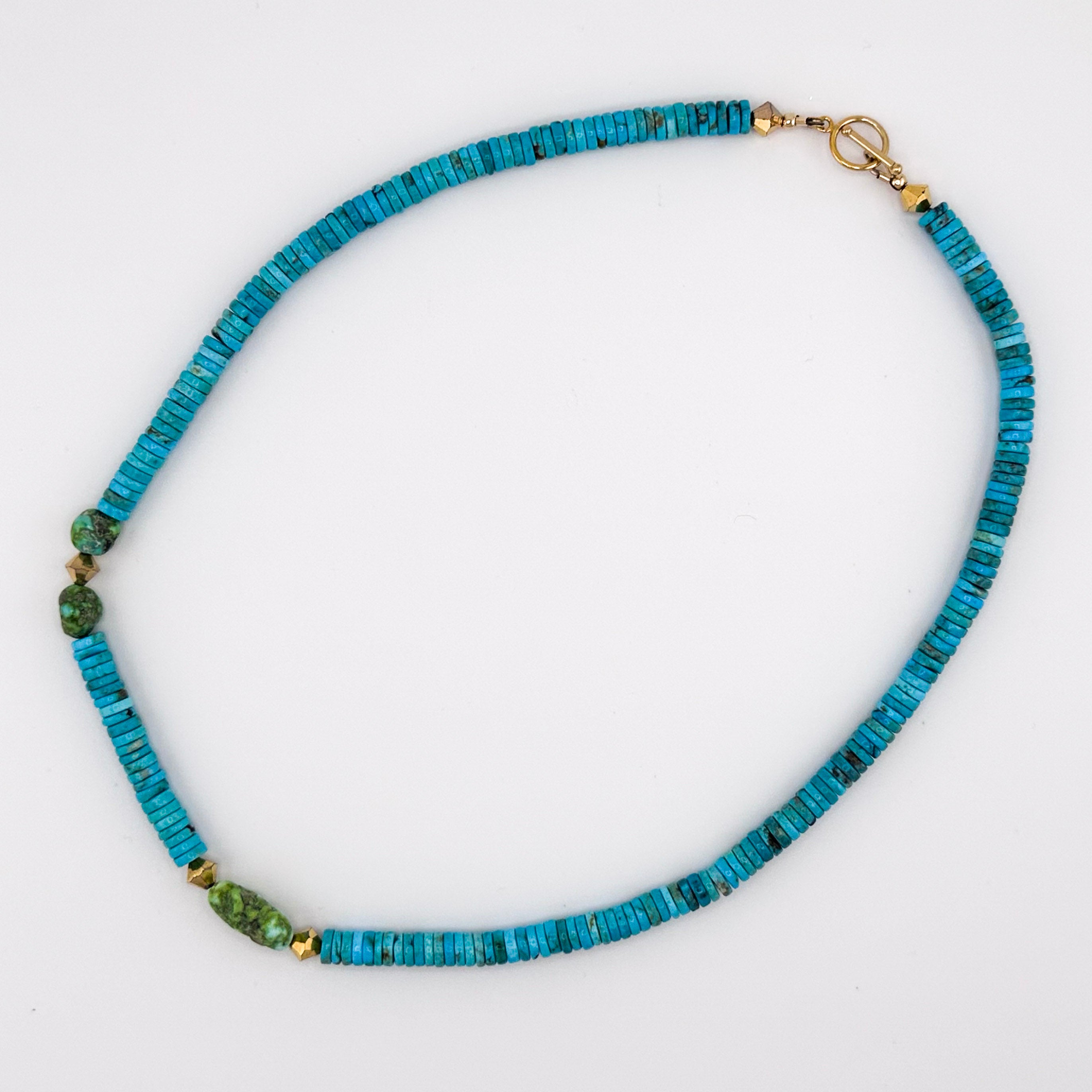 Turquoise (Kingman / Sonoran Gold), Swarovski Crystal, and 14K Gold Fill Necklace