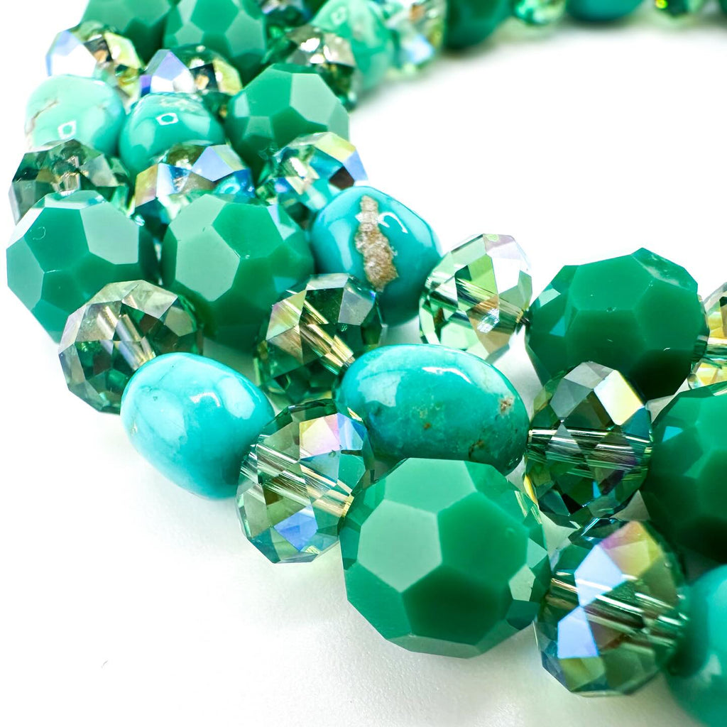 Turquoise (Lone Mountain), Swarovski Crystal, and Sterling Silver Necklace