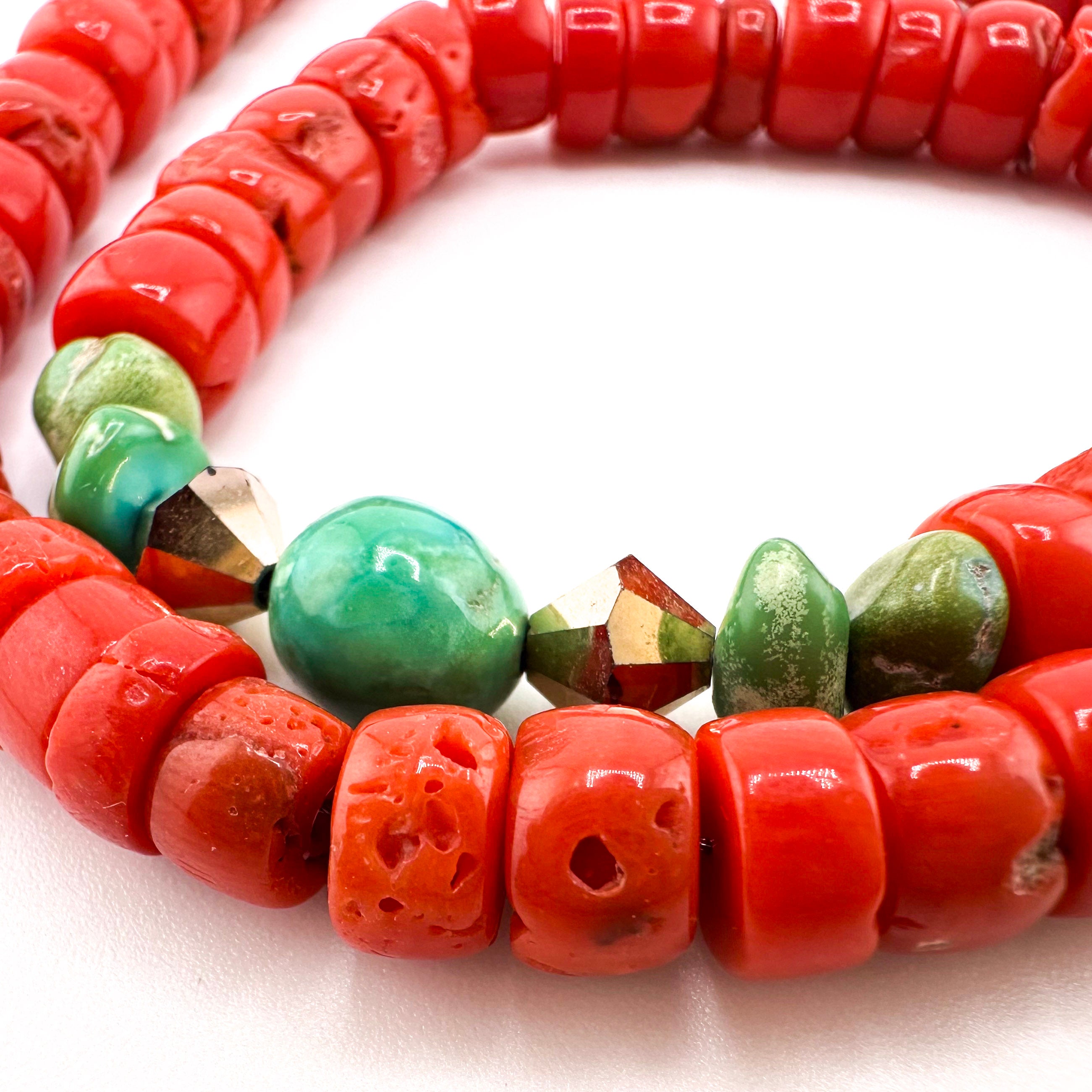 Coral (Mediterranean), Turquoise (Fox / Lone Mountain), Swarovski Crystal, and 14K Gold Fill Necklace