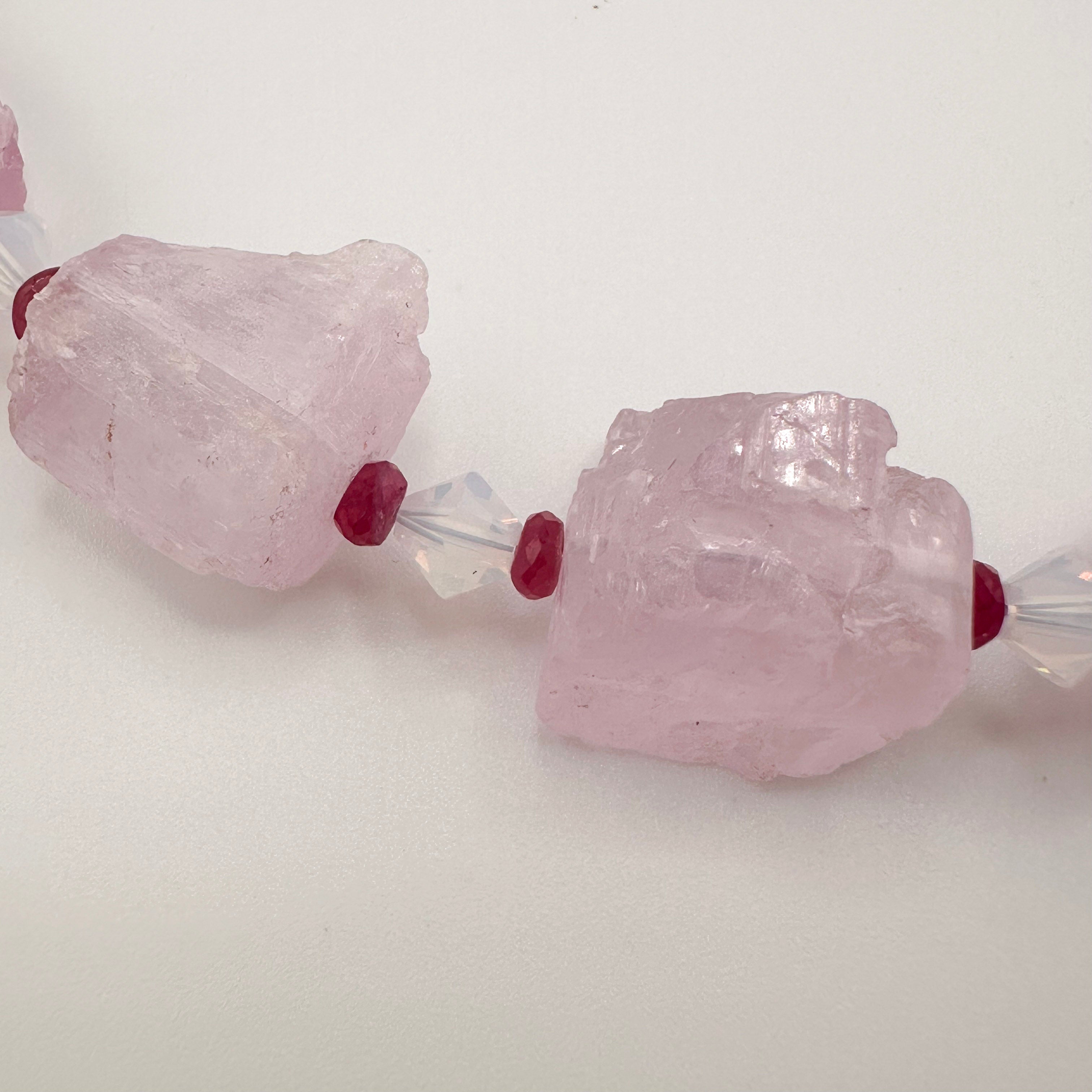 Kunzite, Sapphire, Swarovski Crystal, and Sterling Silver Necklace