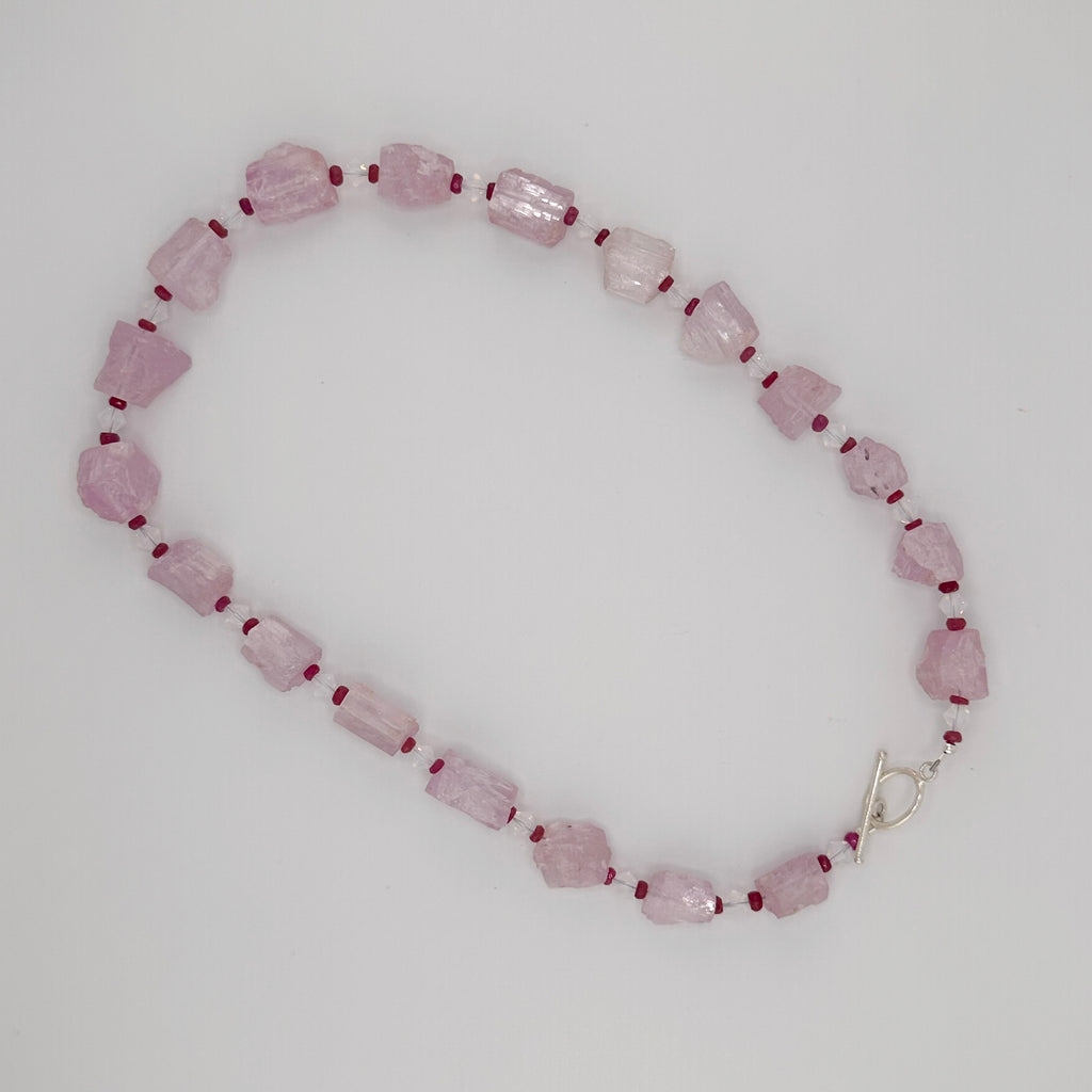 Kunzite, Sapphire, Swarovski Crystal, and Sterling Silver Necklace