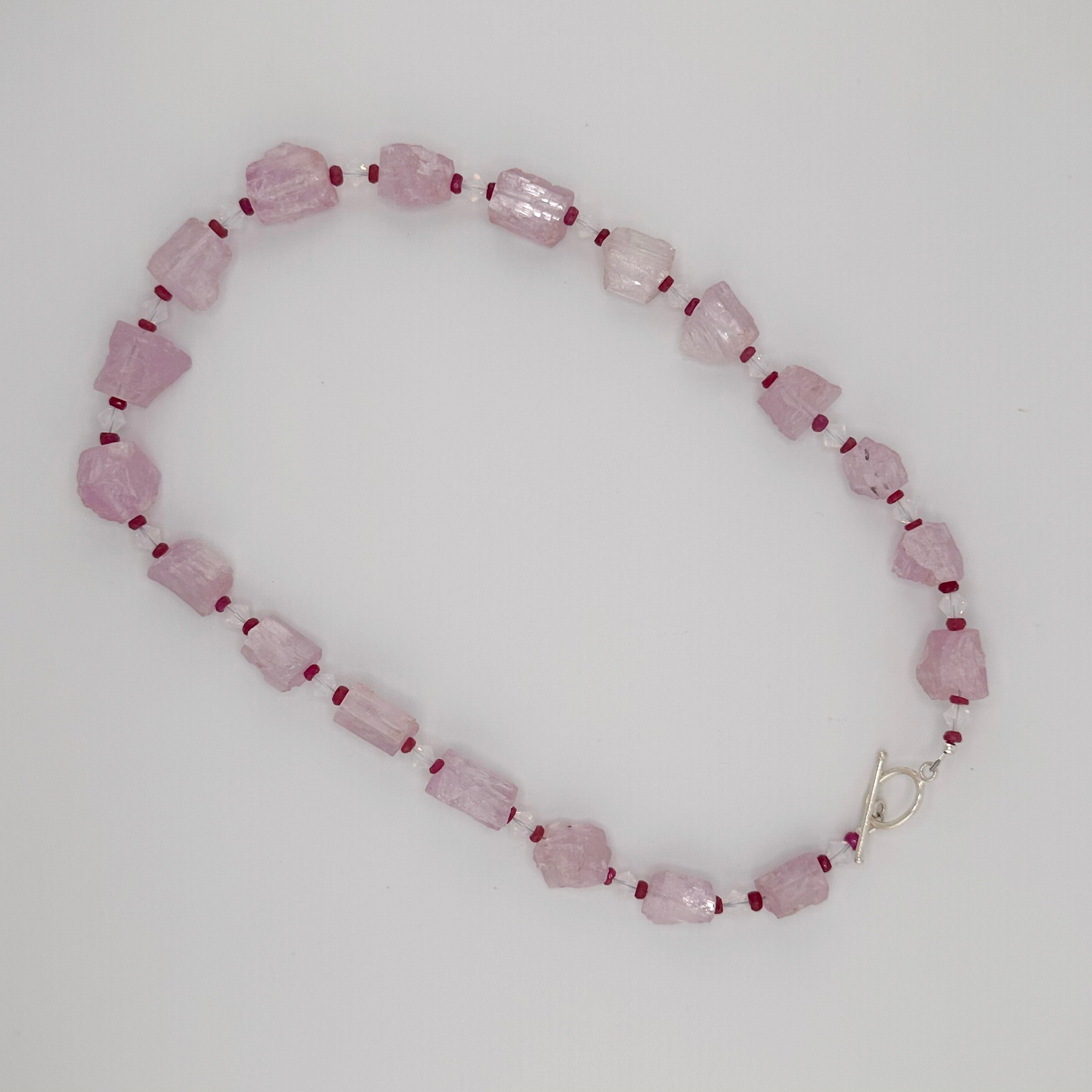 Kunzite, Sapphire, Swarovski Crystal, and Sterling Silver Necklace