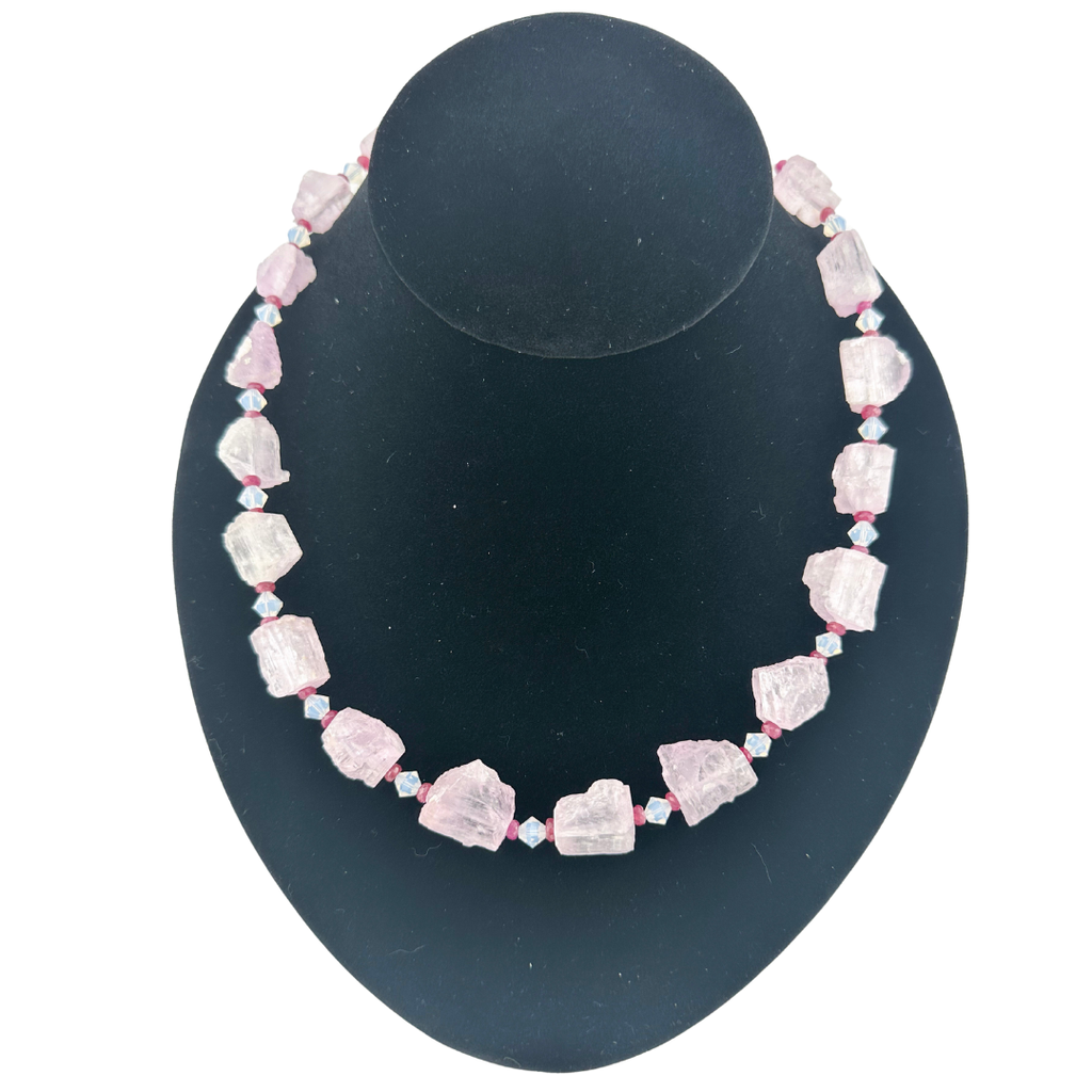 Kunzite, Sapphire, Swarovski Crystal, and Sterling Silver Necklace