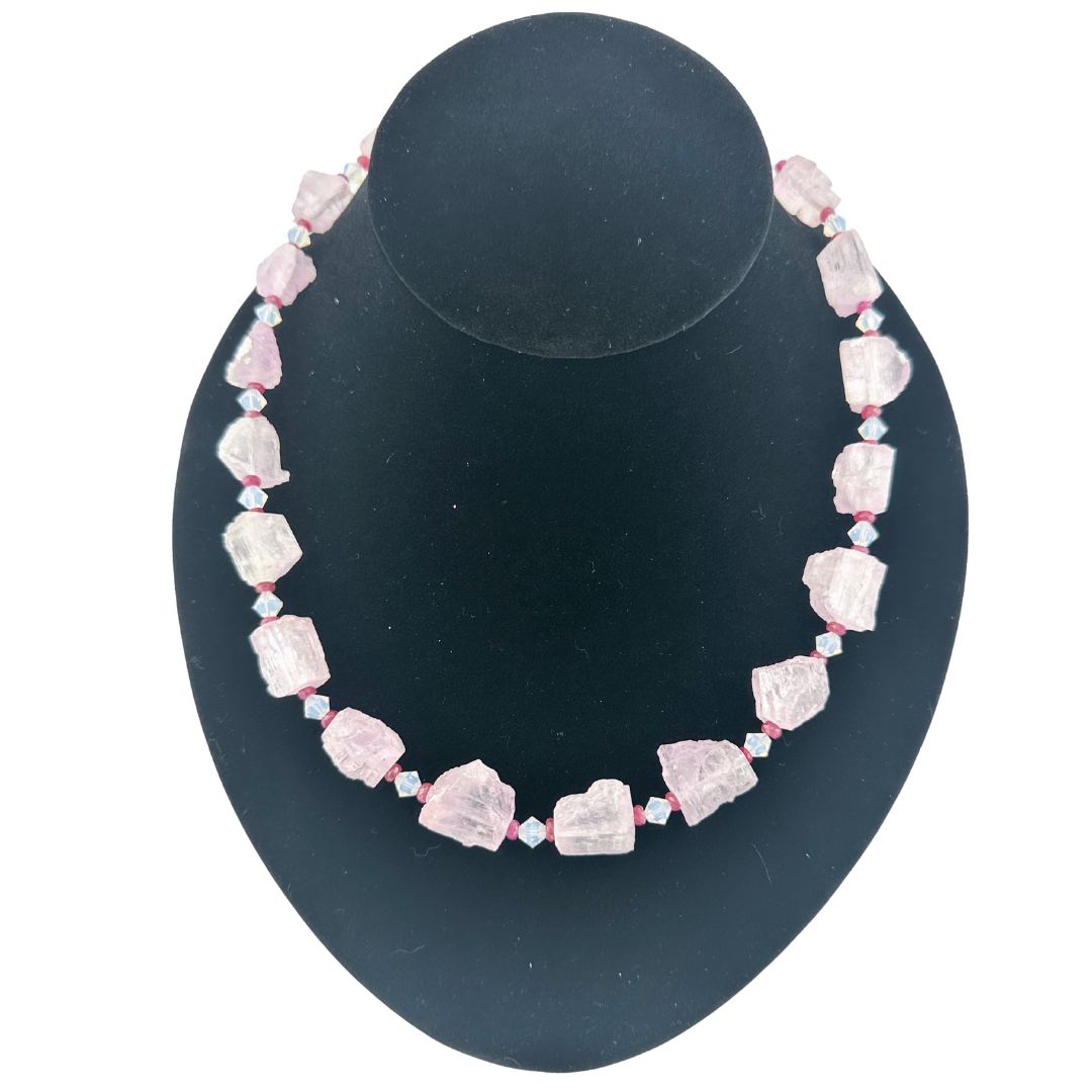 Kunzite, Sapphire, Swarovski Crystal, and Sterling Silver Necklace