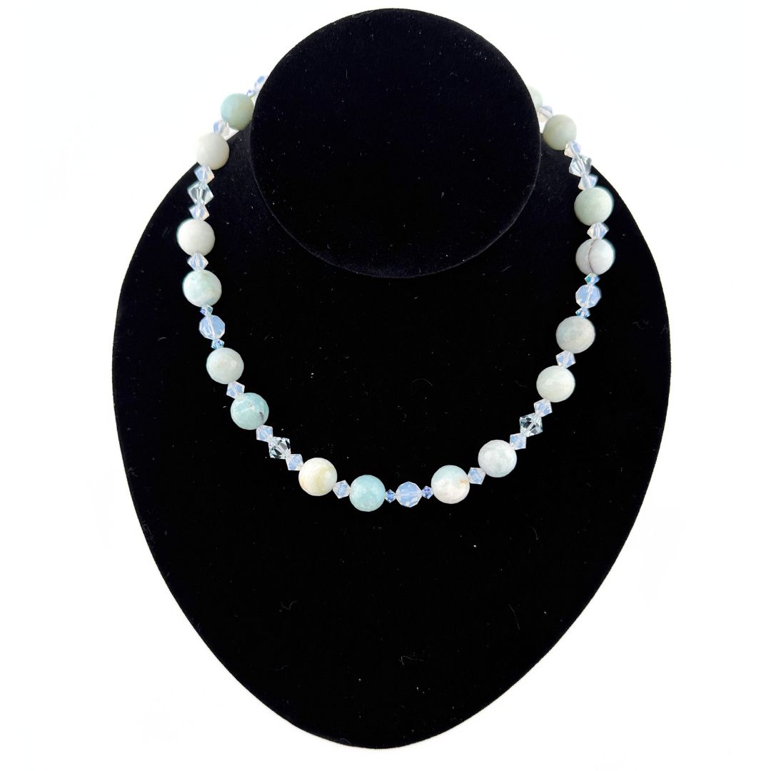 Amazonite, Swarovski Crystal, and Sterling Silver Necklace