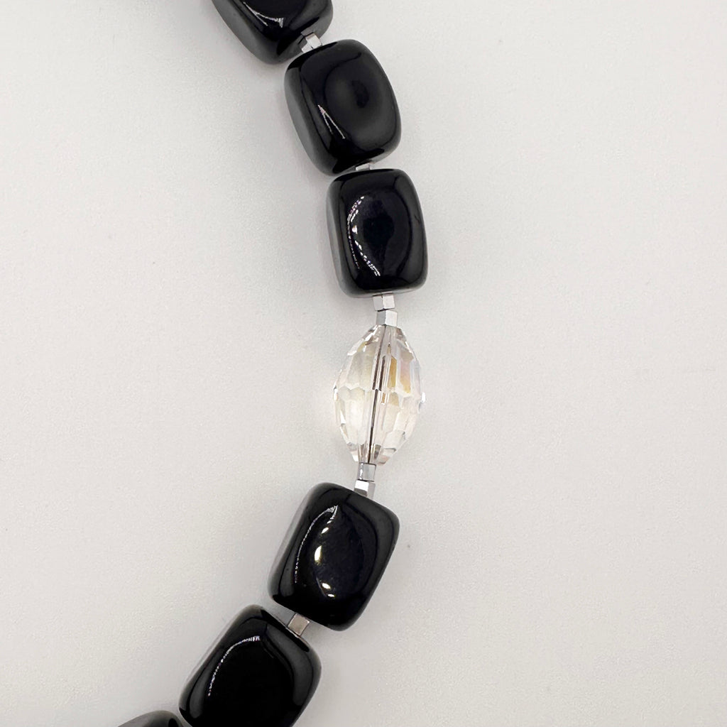 Onyx, Hematite, Swarovski Crystal, and Sterling Silver Necklace