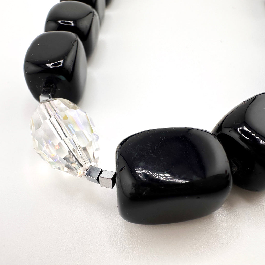 Onyx, Hematite, Swarovski Crystal, and Sterling Silver Necklace