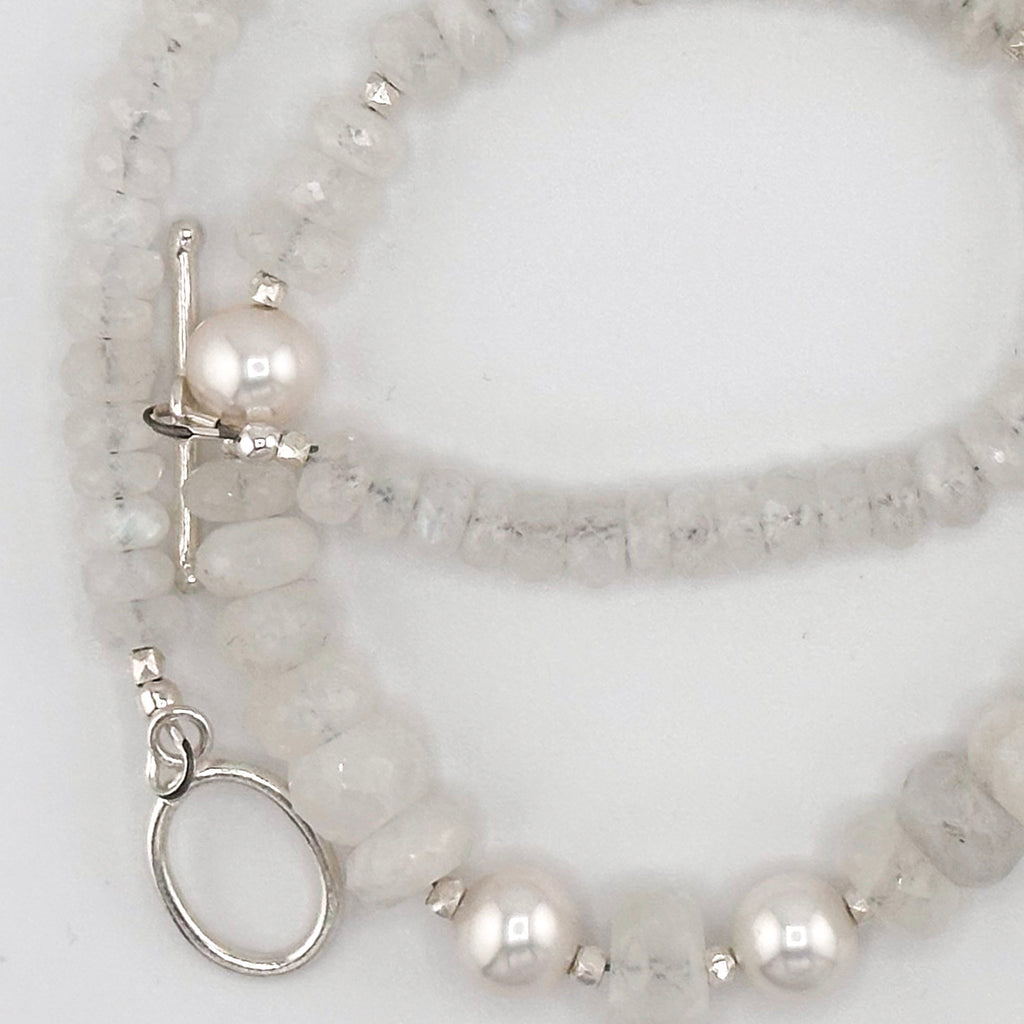 Moonstone, Pearl, and Sterling Silver Necklace