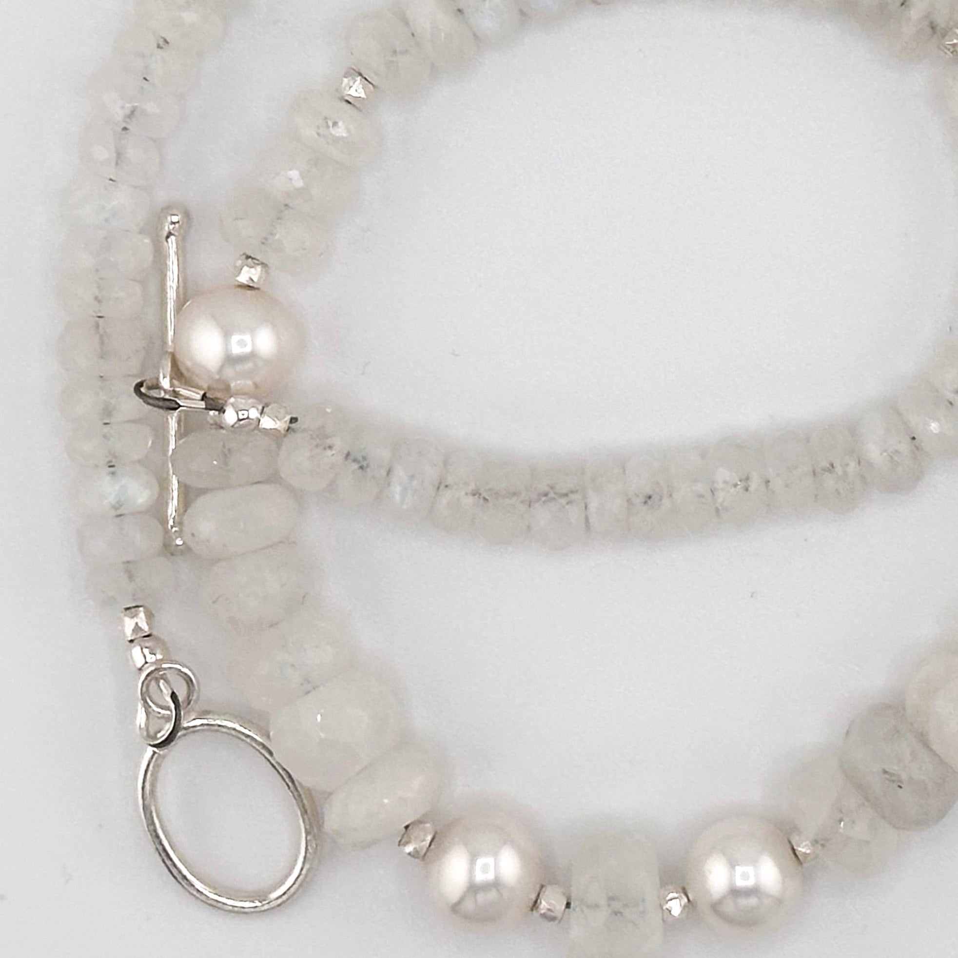 Moonstone, Pearl, and Sterling Silver Necklace