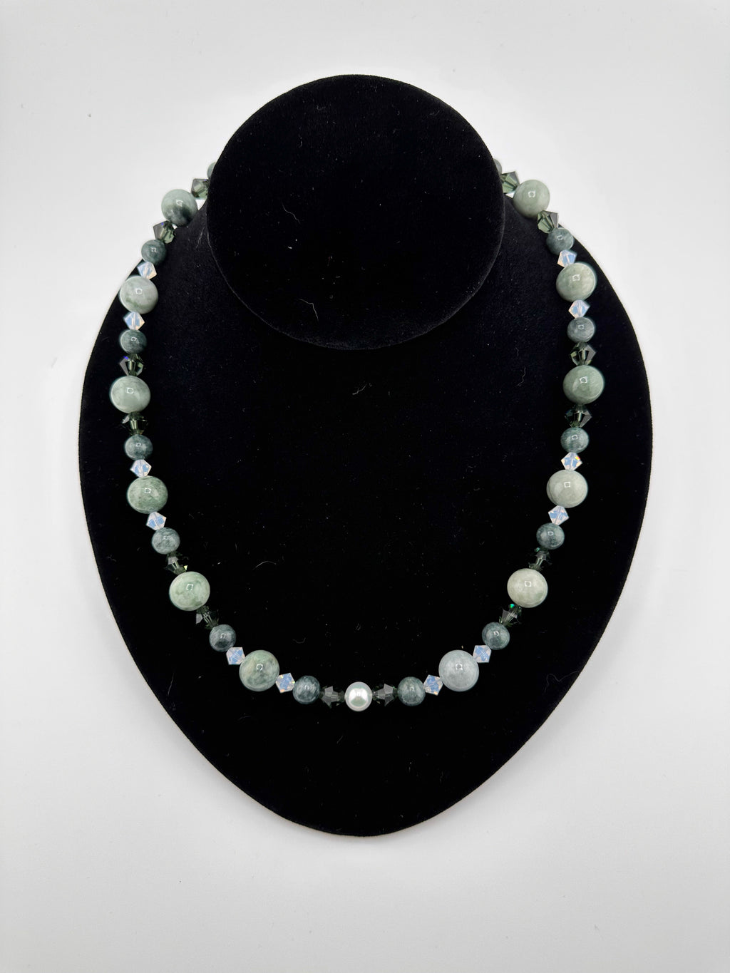 Jade (Burma), Swarovski Crystal, and Sterling Silver Necklace