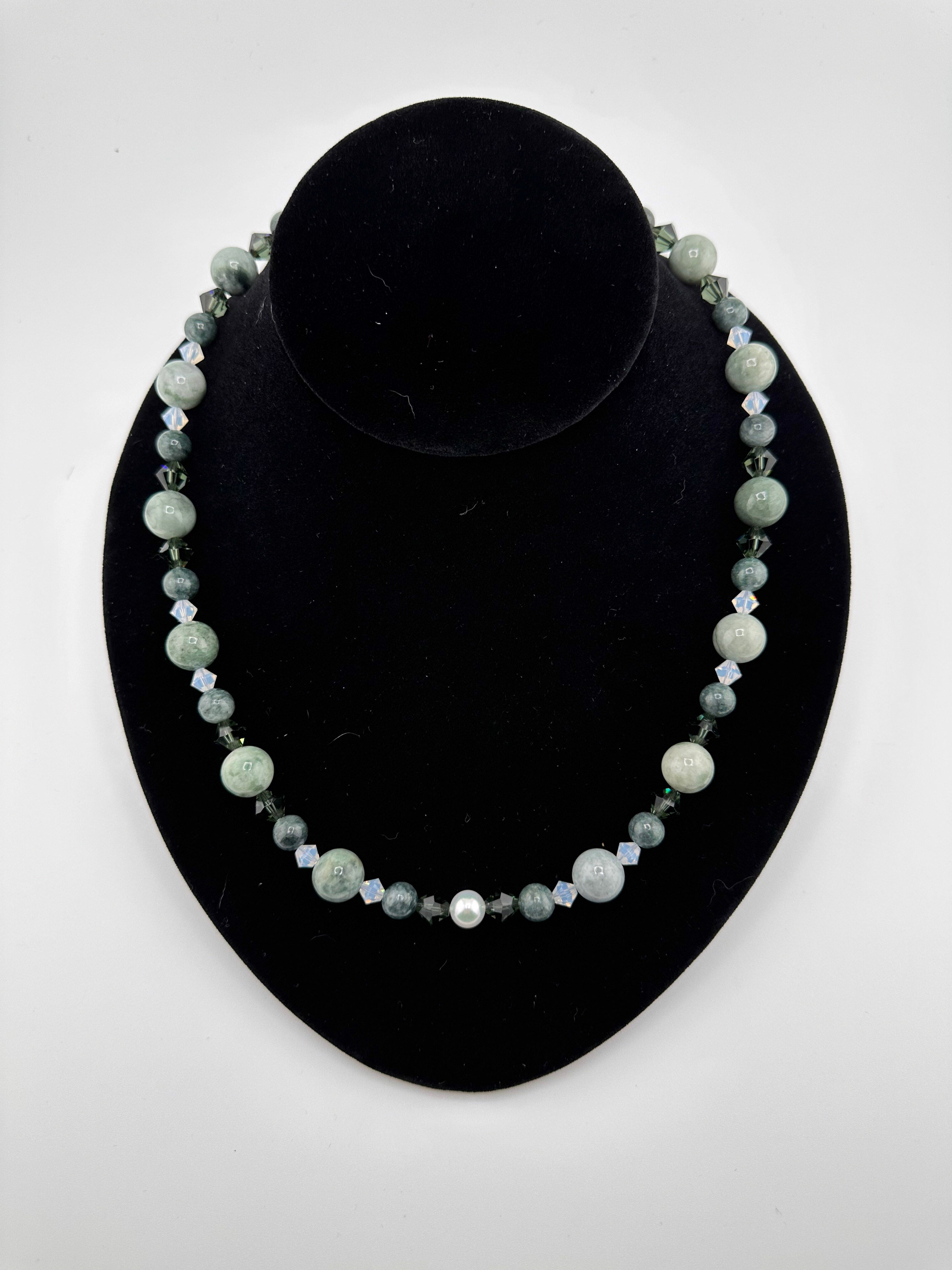 Jade (Burma), Swarovski Crystal, and Sterling Silver Necklace