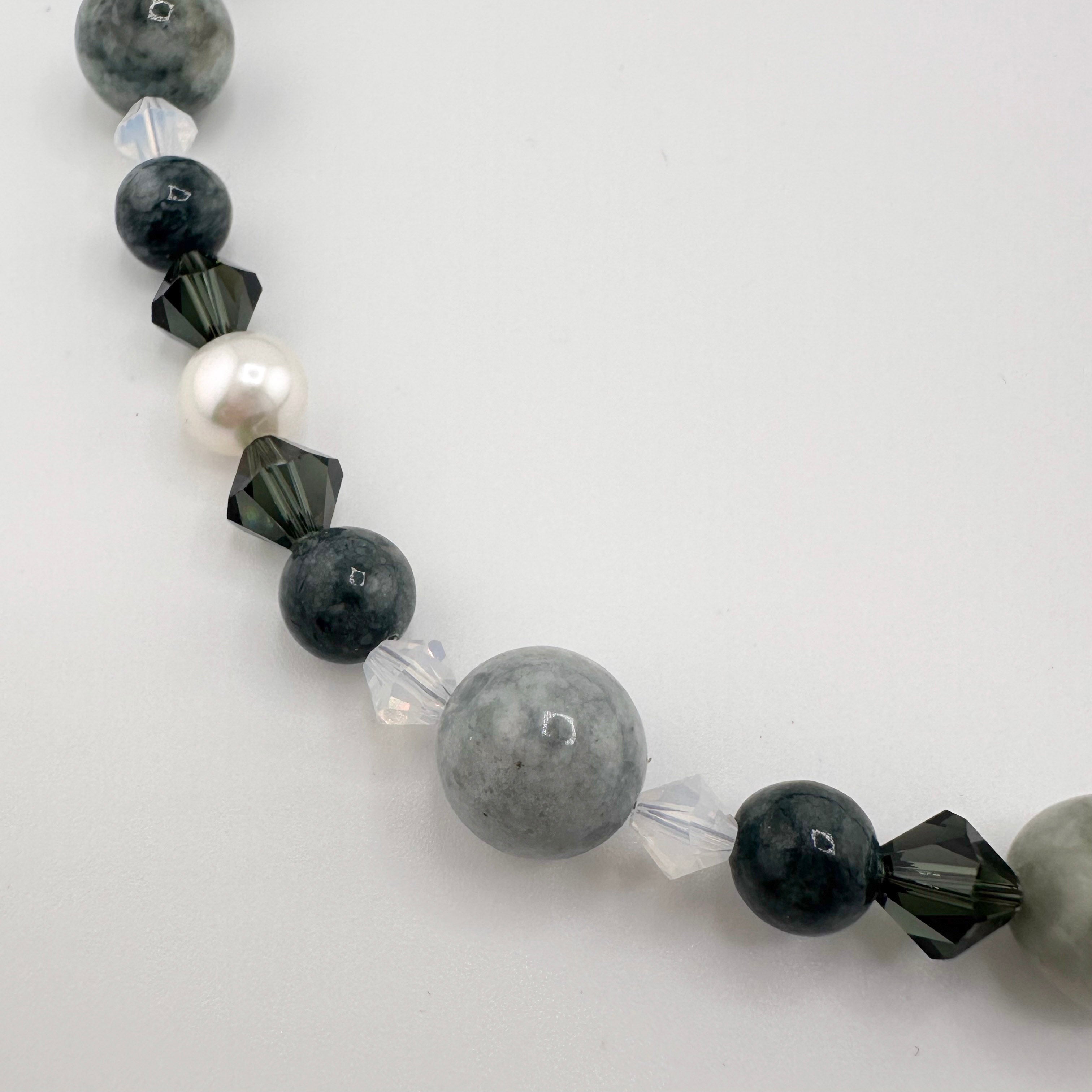 Jade (Burma), Swarovski Crystal, and Sterling Silver Necklace