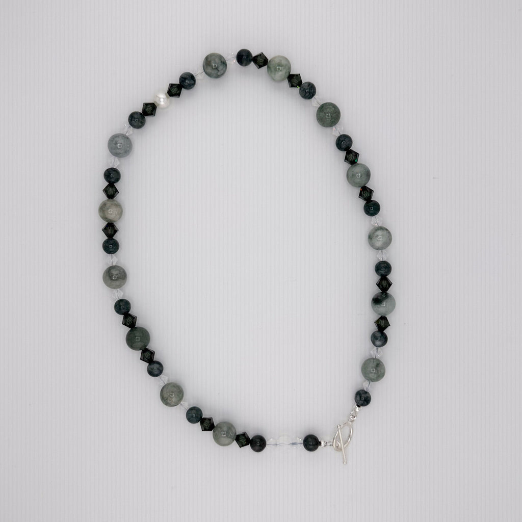 Jade (Burma), Swarovski Crystal, and Sterling Silver Necklace