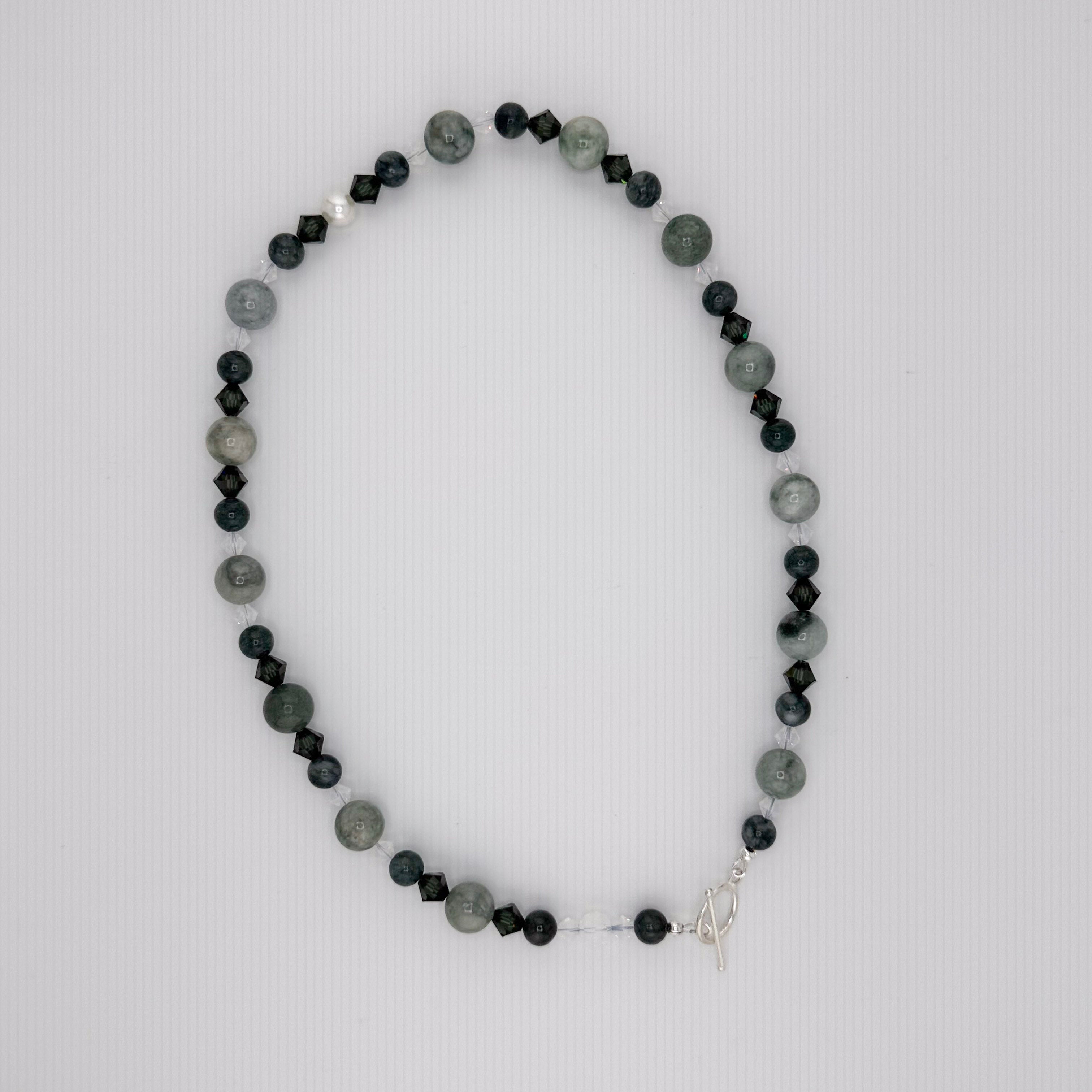 Jade (Burma), Swarovski Crystal, and Sterling Silver Necklace