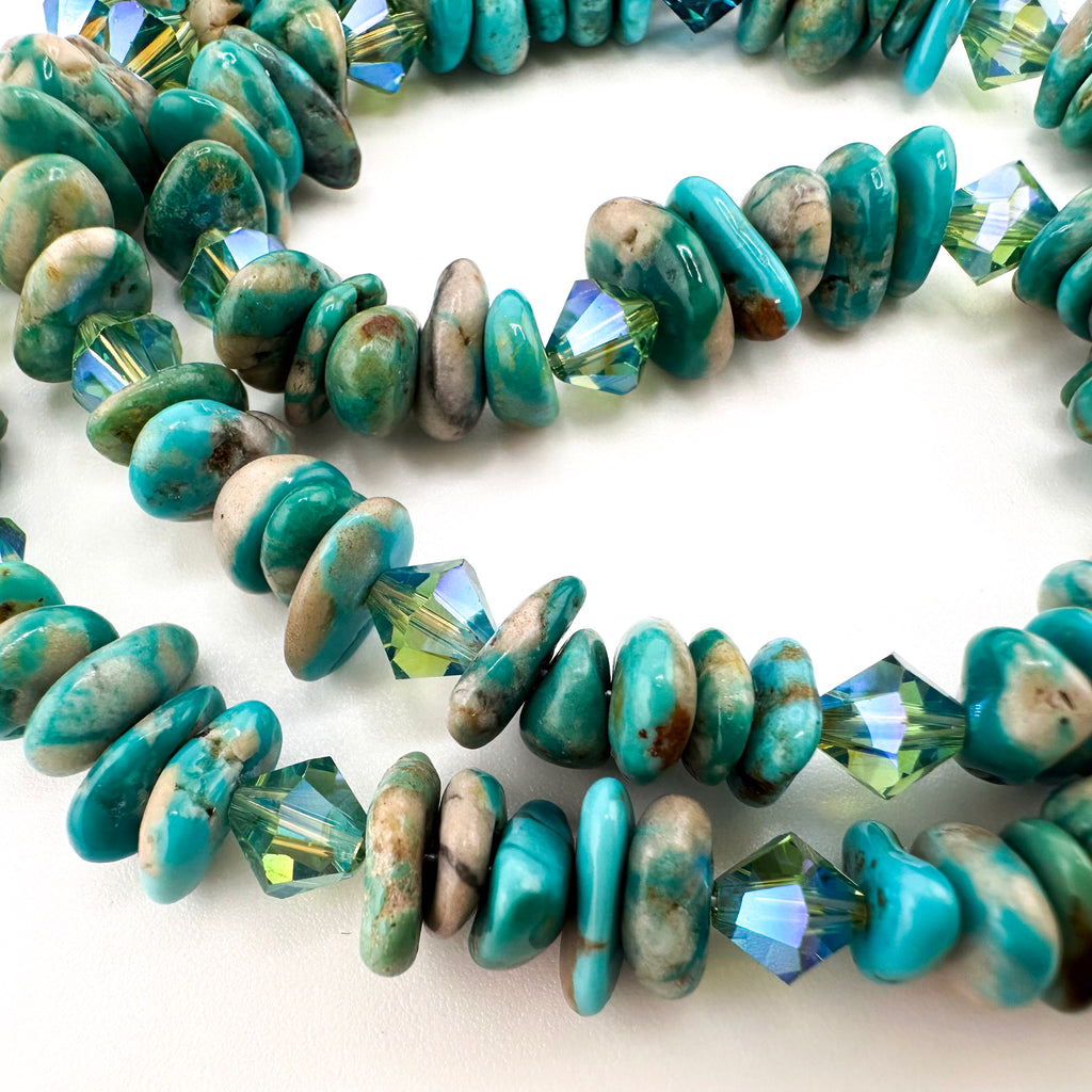 Turquoise (Fox), Swarovski Crystal, and Sterling Silver Necklace