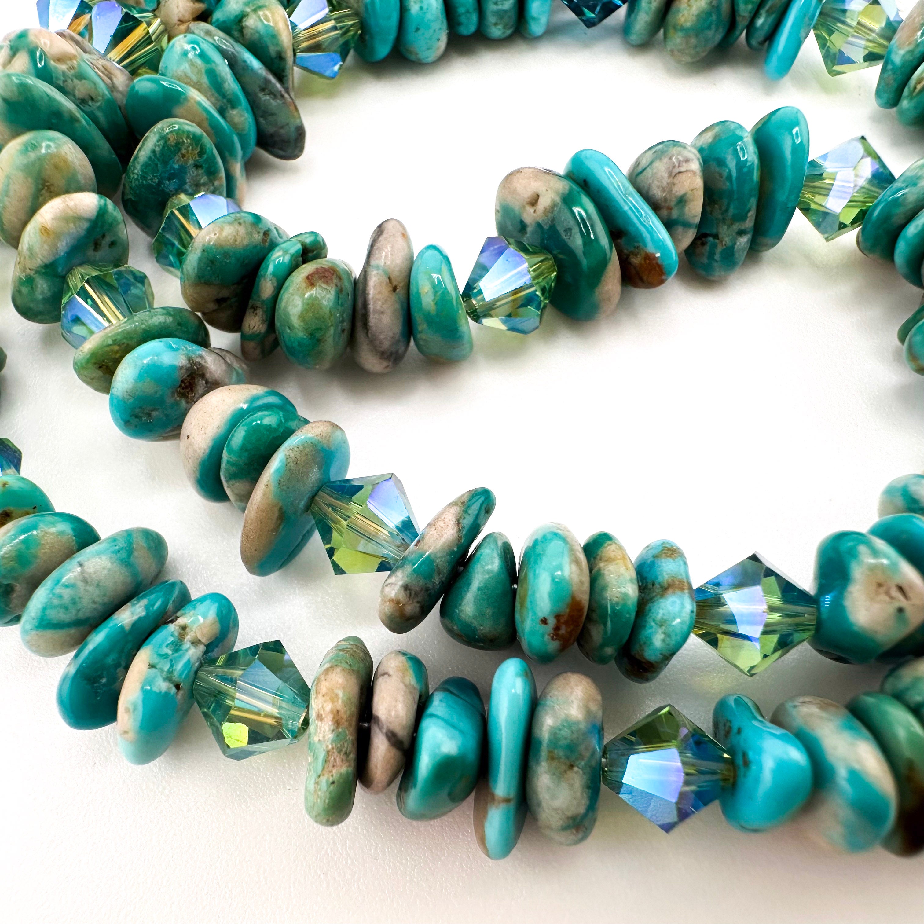 Turquoise (Fox), Swarovski Crystal, and Sterling Silver Necklace