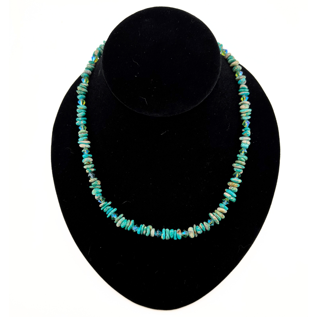 Turquoise (Fox), Swarovski Crystal, and Sterling Silver Necklace