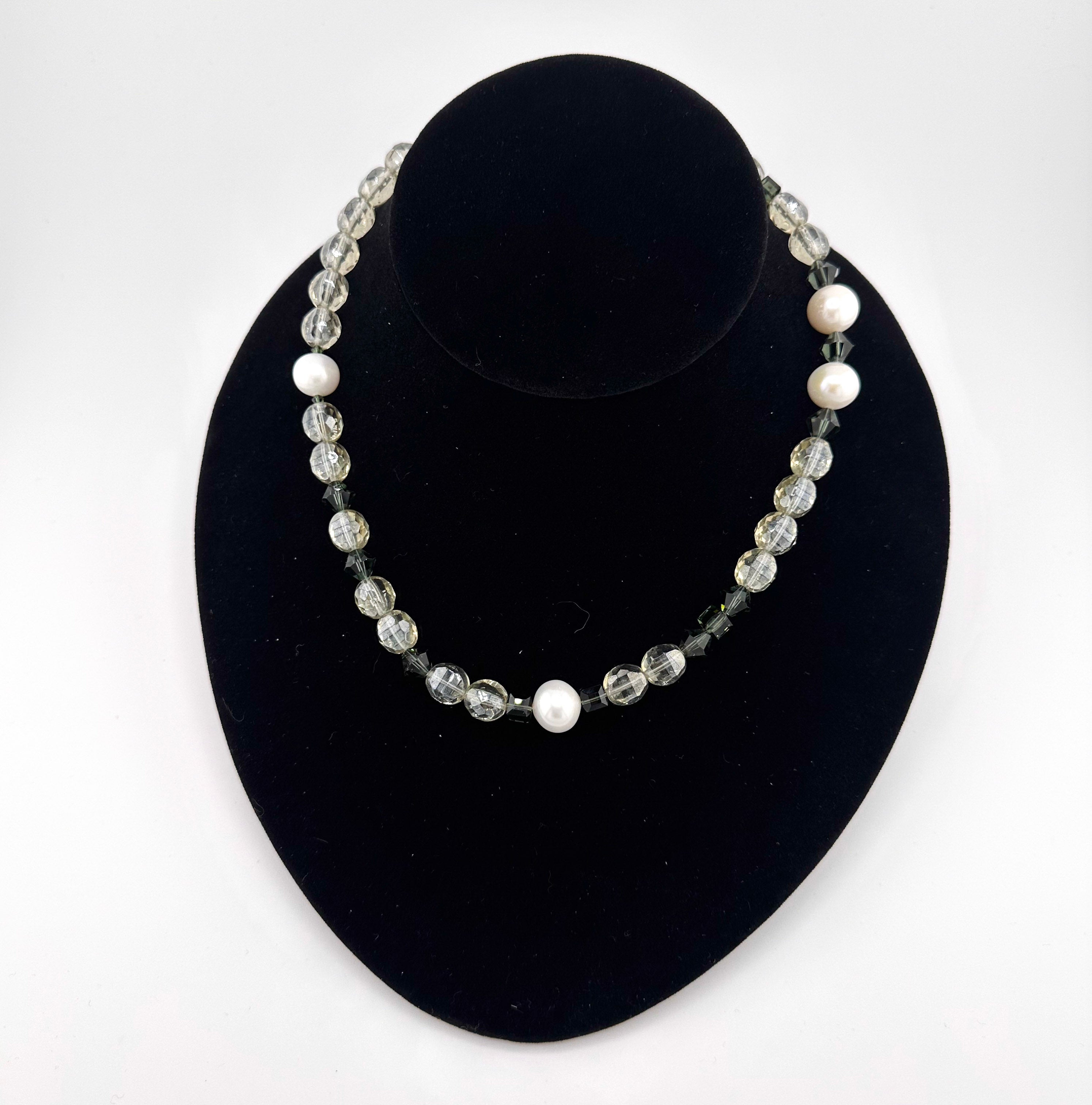 Pearl, Crystal, Swarovski Crystal, and Sterling Silver Necklace
