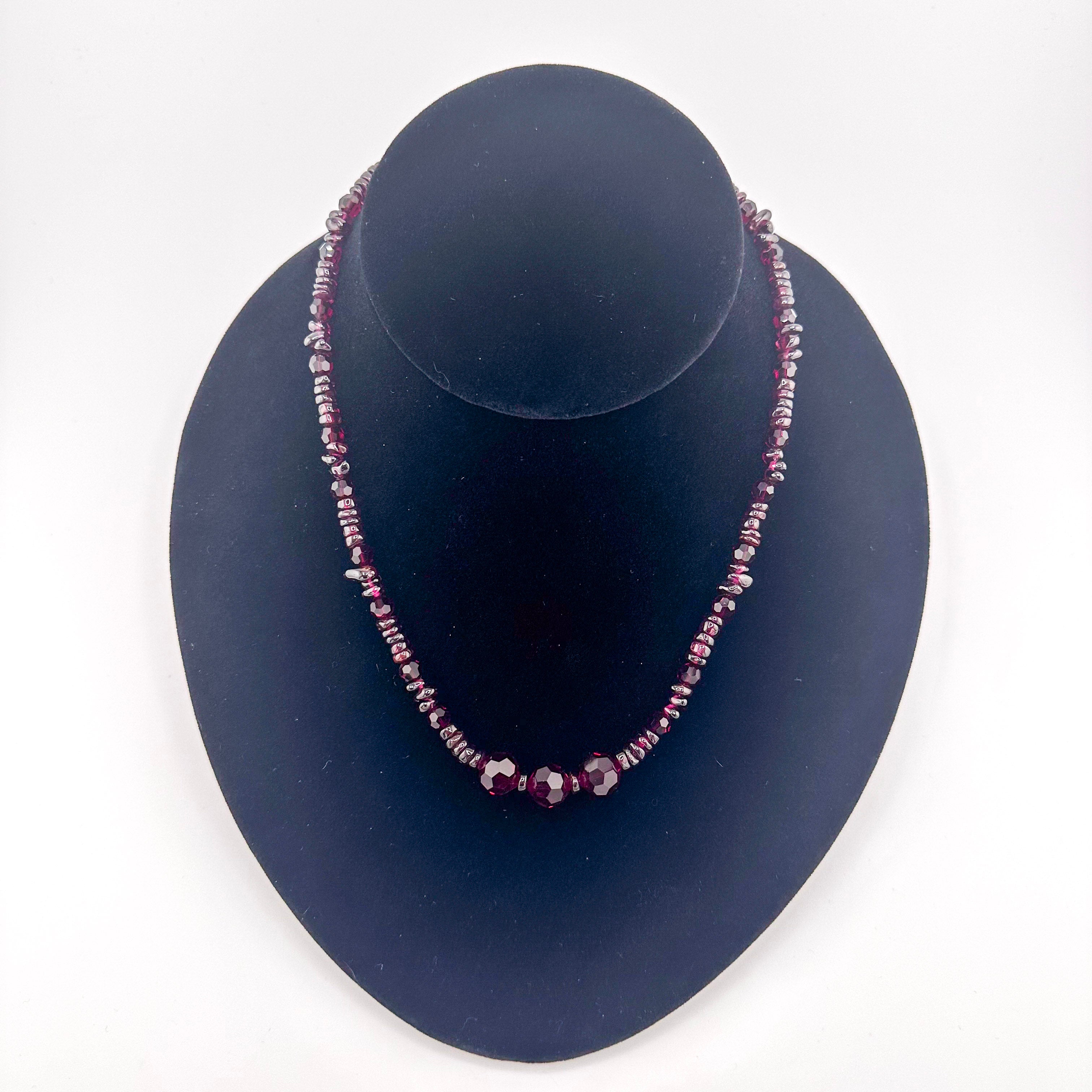 Garnet, Garnet, Swarovski Crystal, and 22K Gold Vermeil Necklace