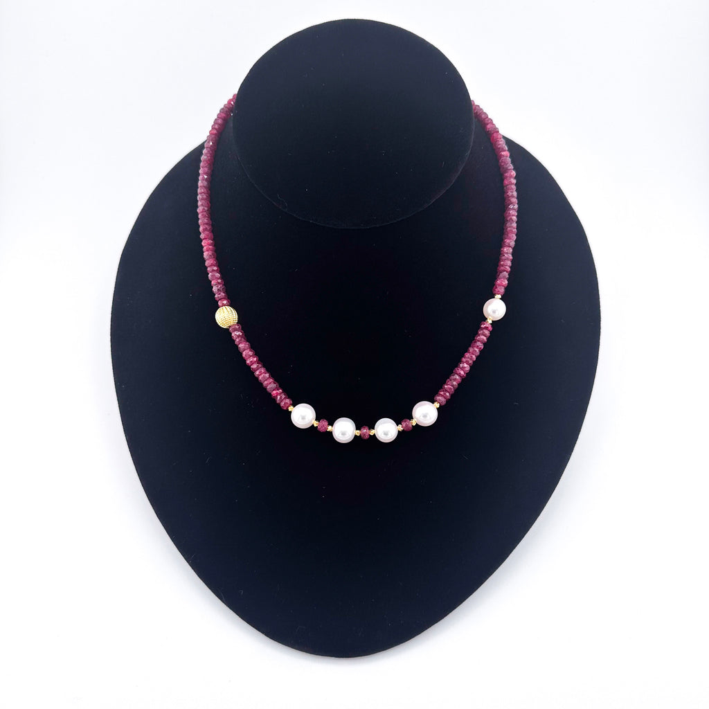 Ruby, Pearl, and 22K Gold Vermeil Necklace