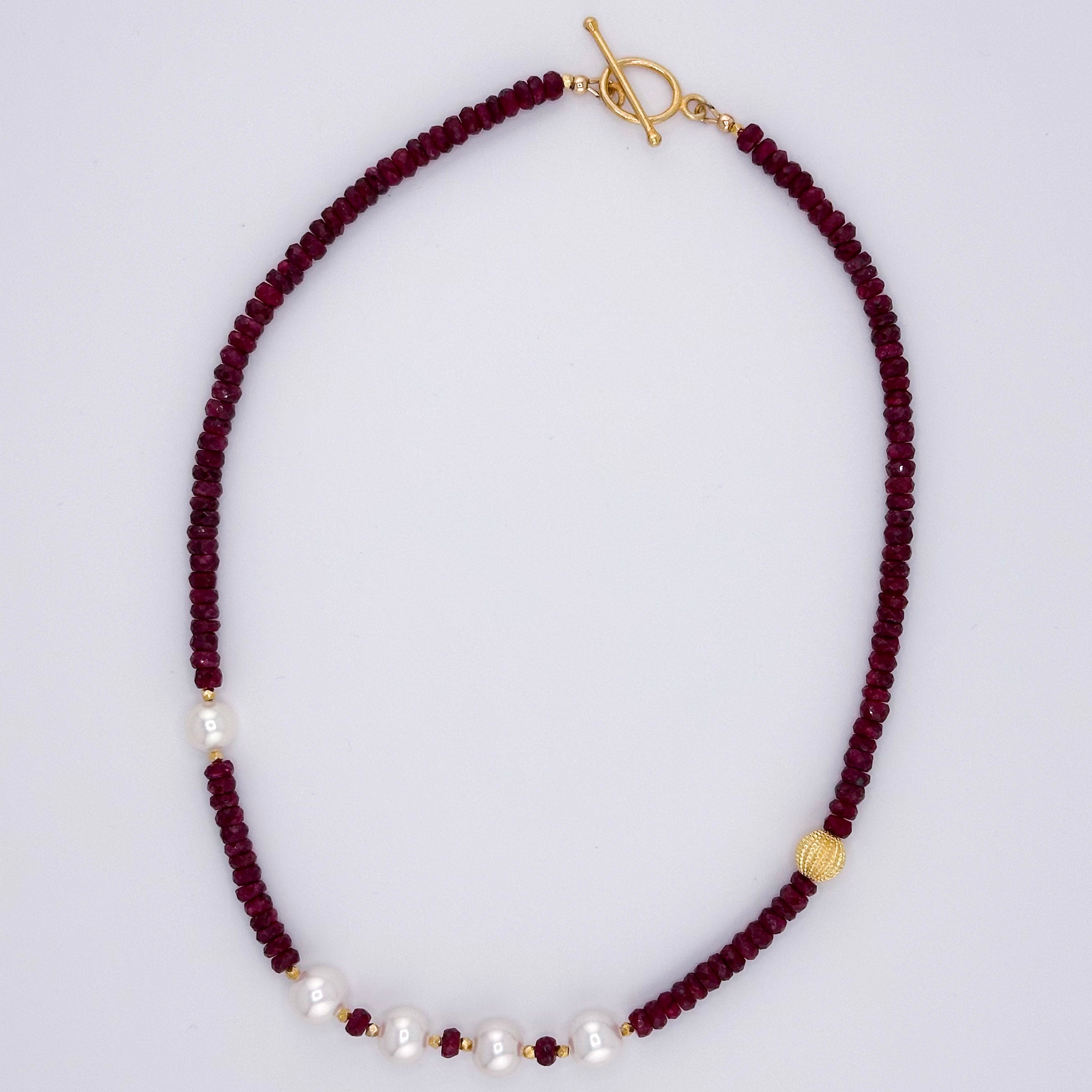 Ruby, Pearl, and 22K Gold Vermeil Necklace
