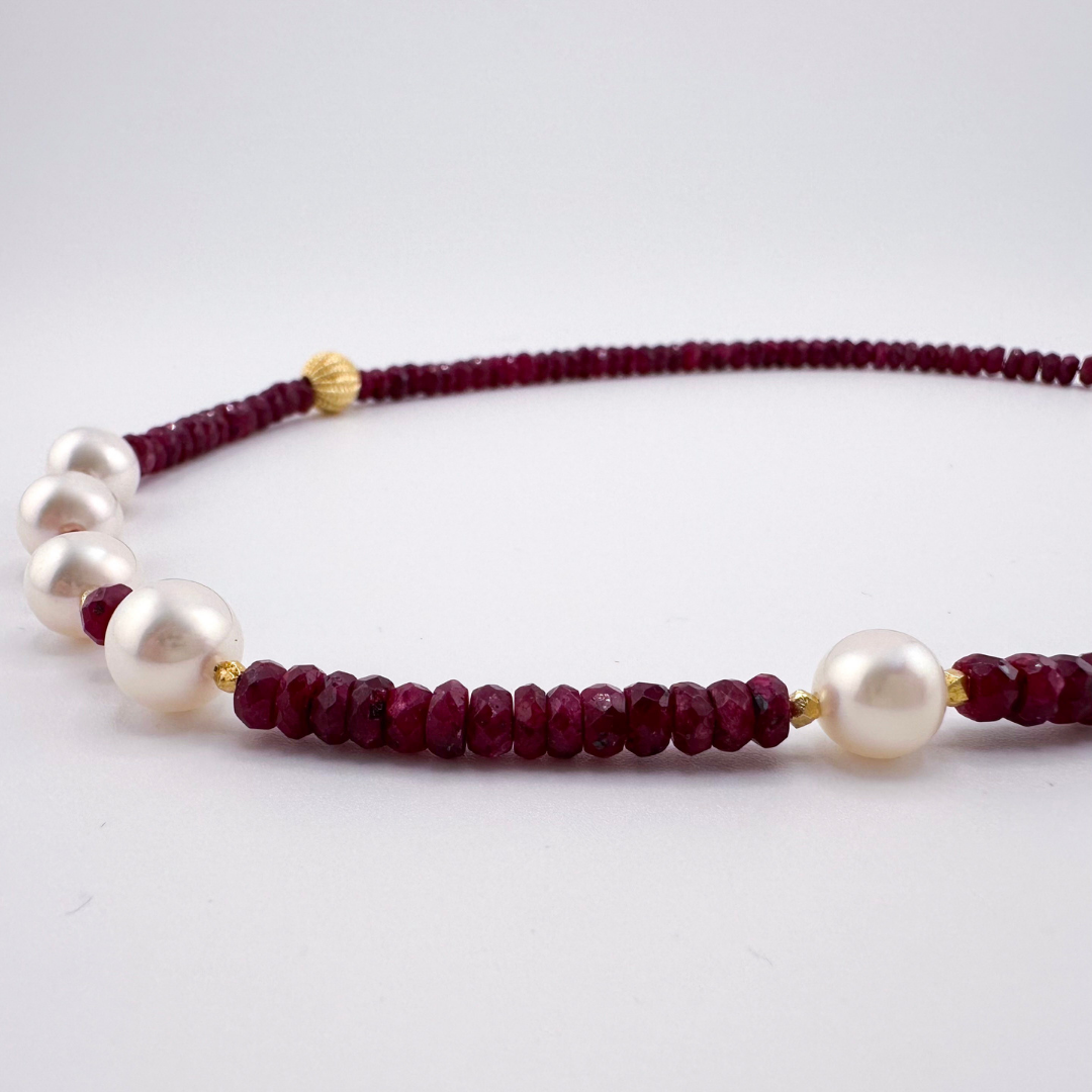 Ruby, Pearl, and 22K Gold Vermeil Necklace